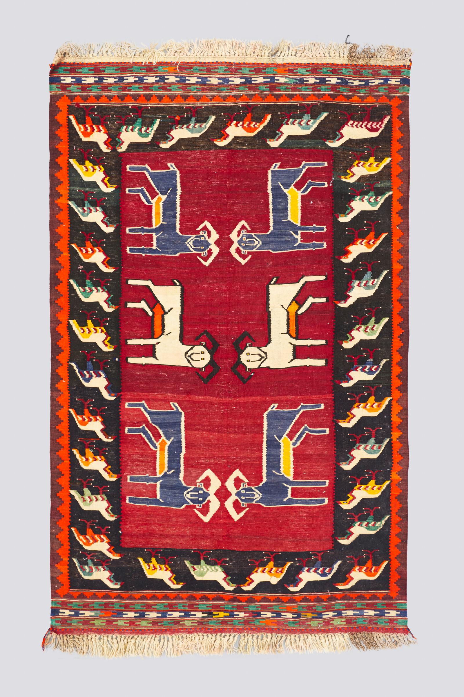 Vintage Qashqai Wild Sheep Pictorial  Kilim