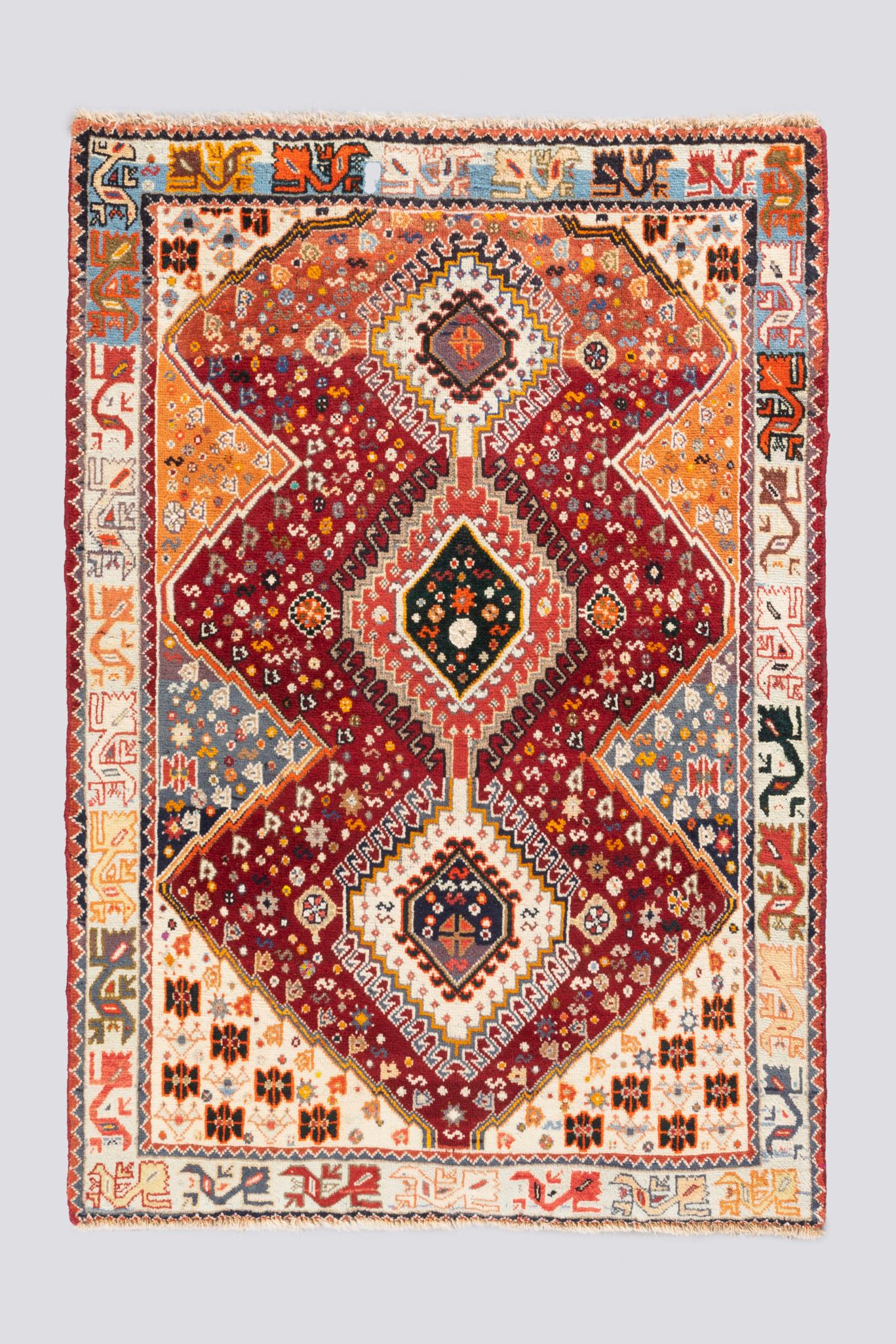 Vintage Qashqai Triple Toranj Abrash Carpet 1.6 SQM