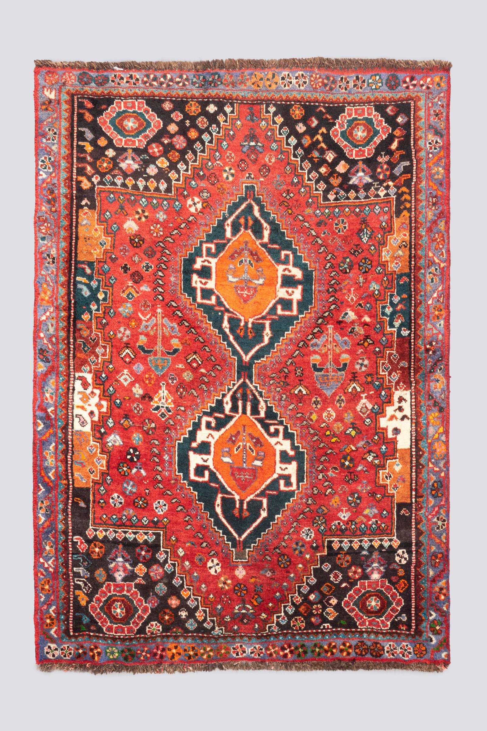 Vintage Qashqai Eqlid Double Toranj Carpet 1.7 SQM