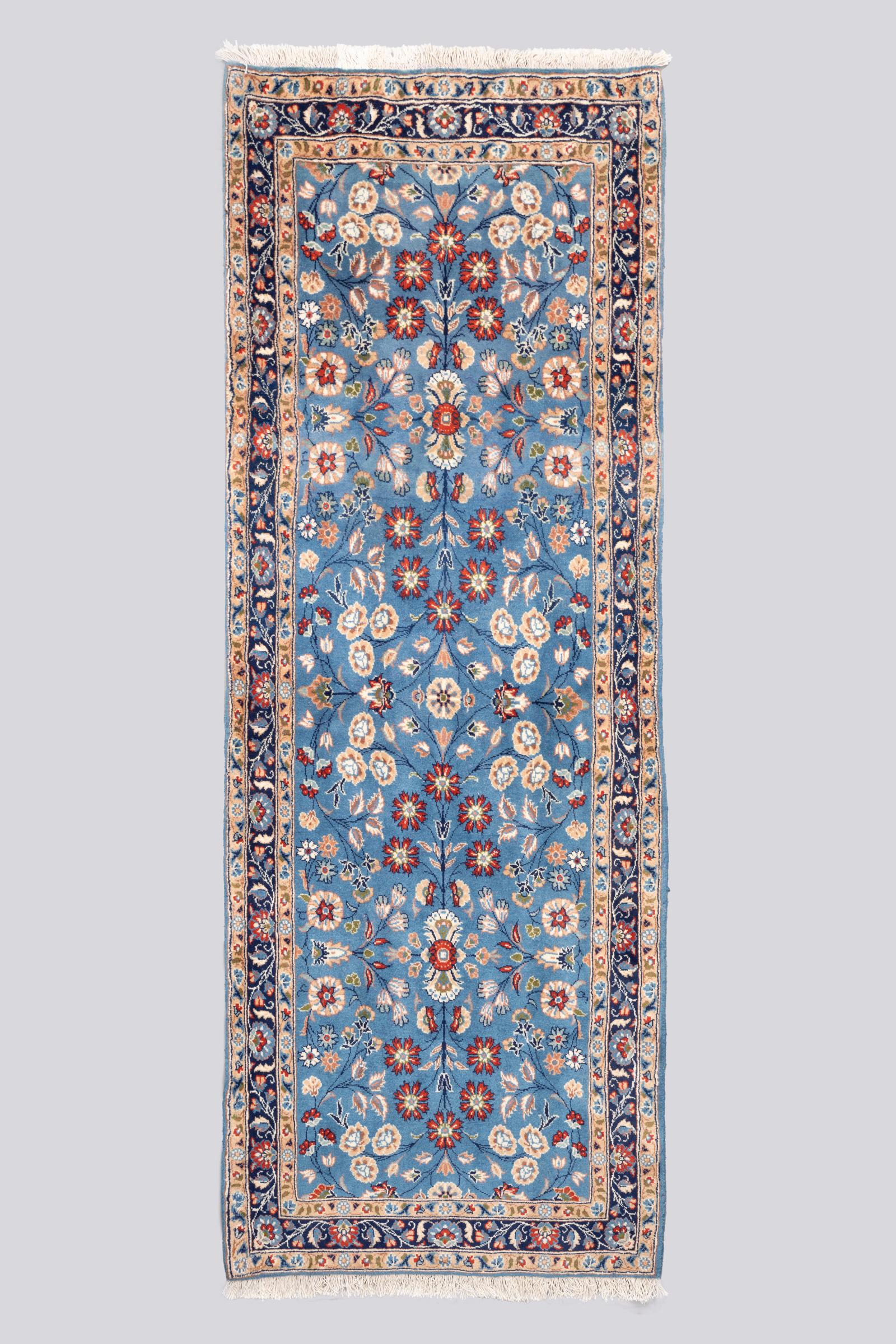 Vintage Yazd Cyan Afshan Carpet Runner 1.8 SQM