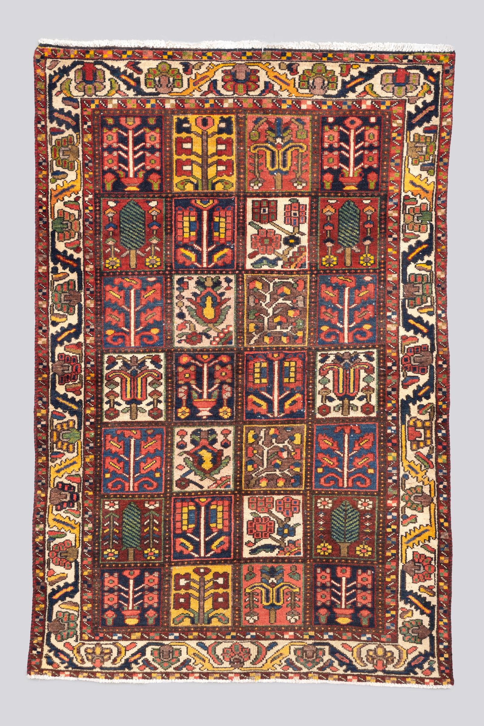 Antique Bakhtiari Persian Garden Kheshti Carpet 2.6SQM