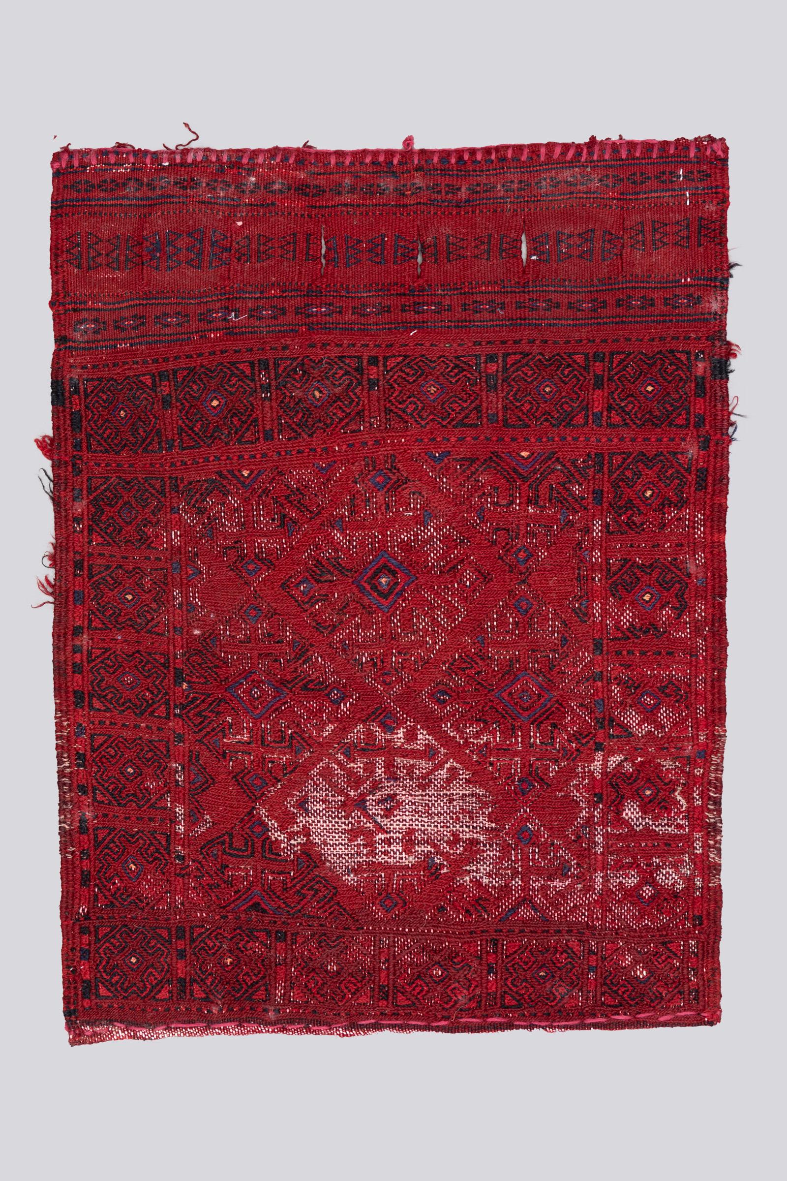 Vintage Baluch Diamonds Soumak Saddle bag face 1