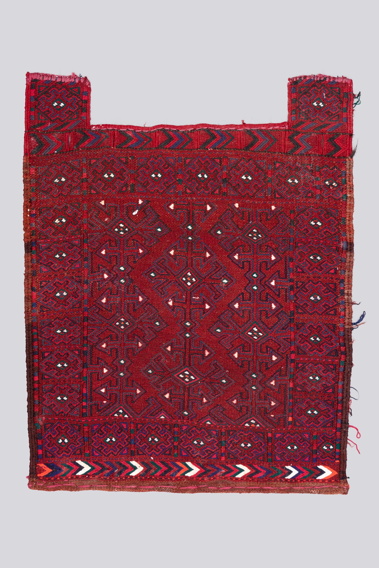 Vintage Baluch Diamonds Soumak Saddle bag face 2