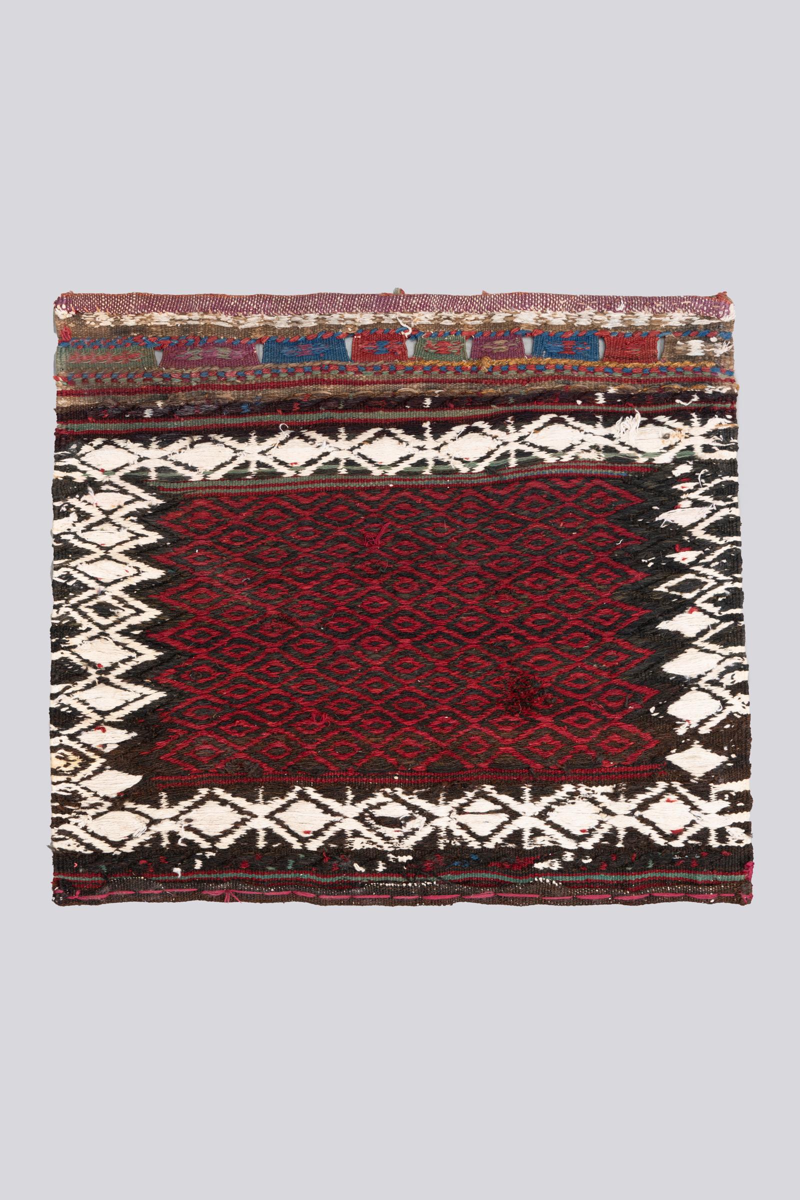 Antique Jabal Barez Persian Soumak Rug Saddle Bag face