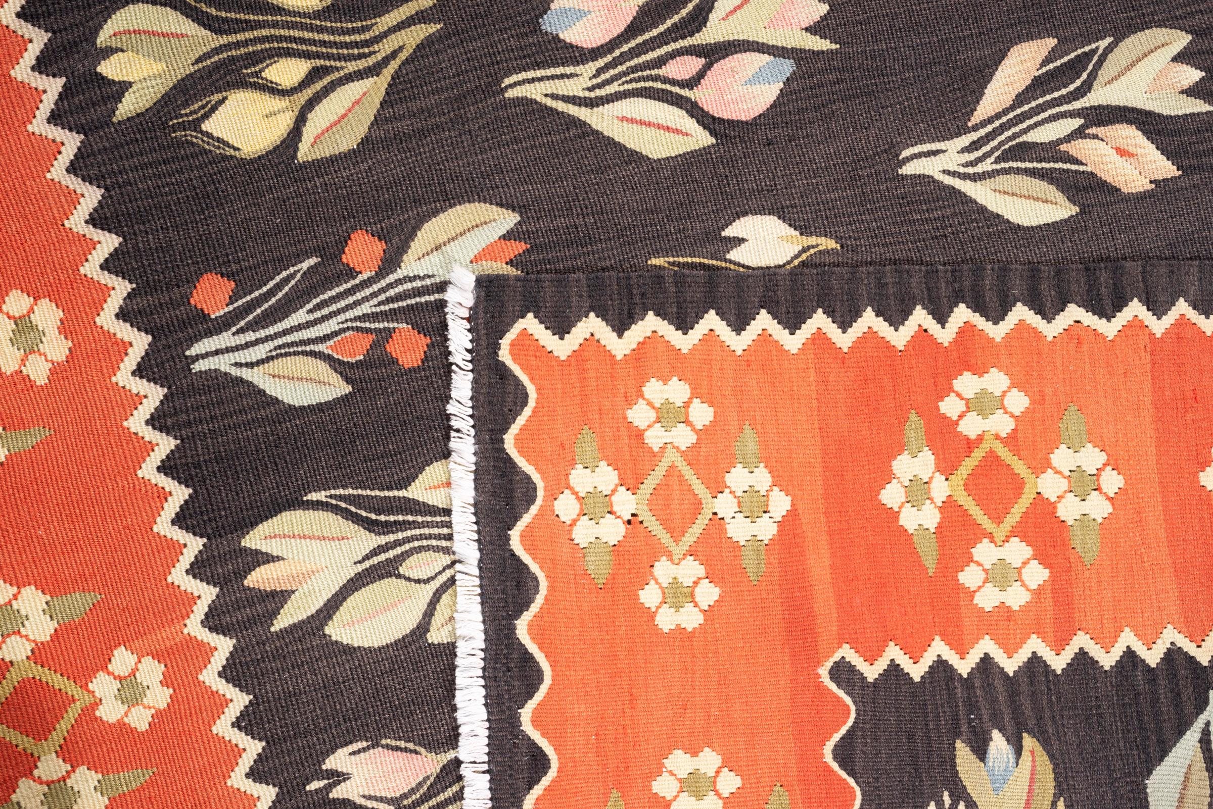 Antique Sanneh Pictorial Rose Bushes Fine Persian Kilim Rug