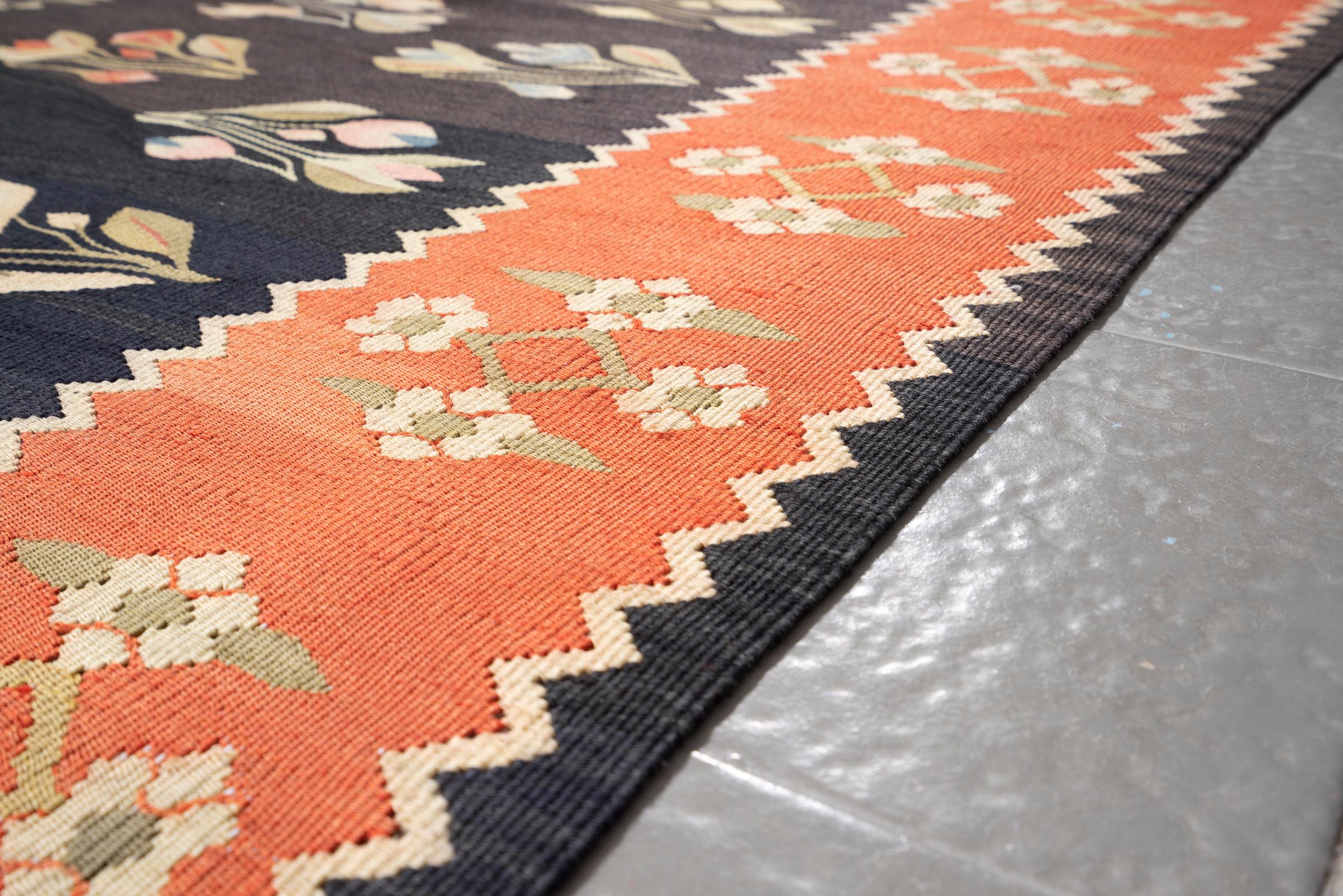 Antique Sanneh Pictorial Rose Bushes Fine Persian Kilim Rug