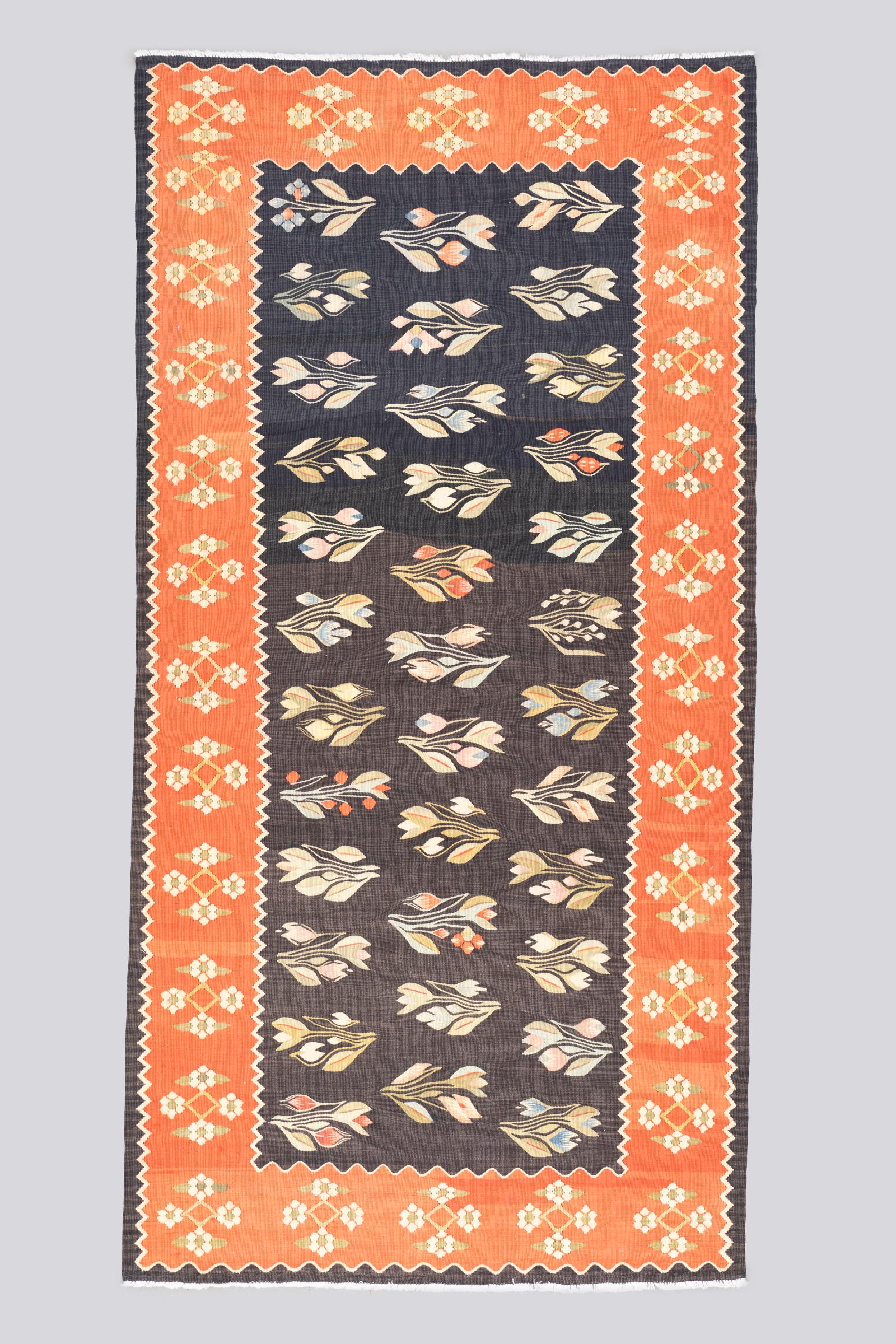 Antique Sanneh Pictorial Rose Bushes Fine Kilim 2.2SQM