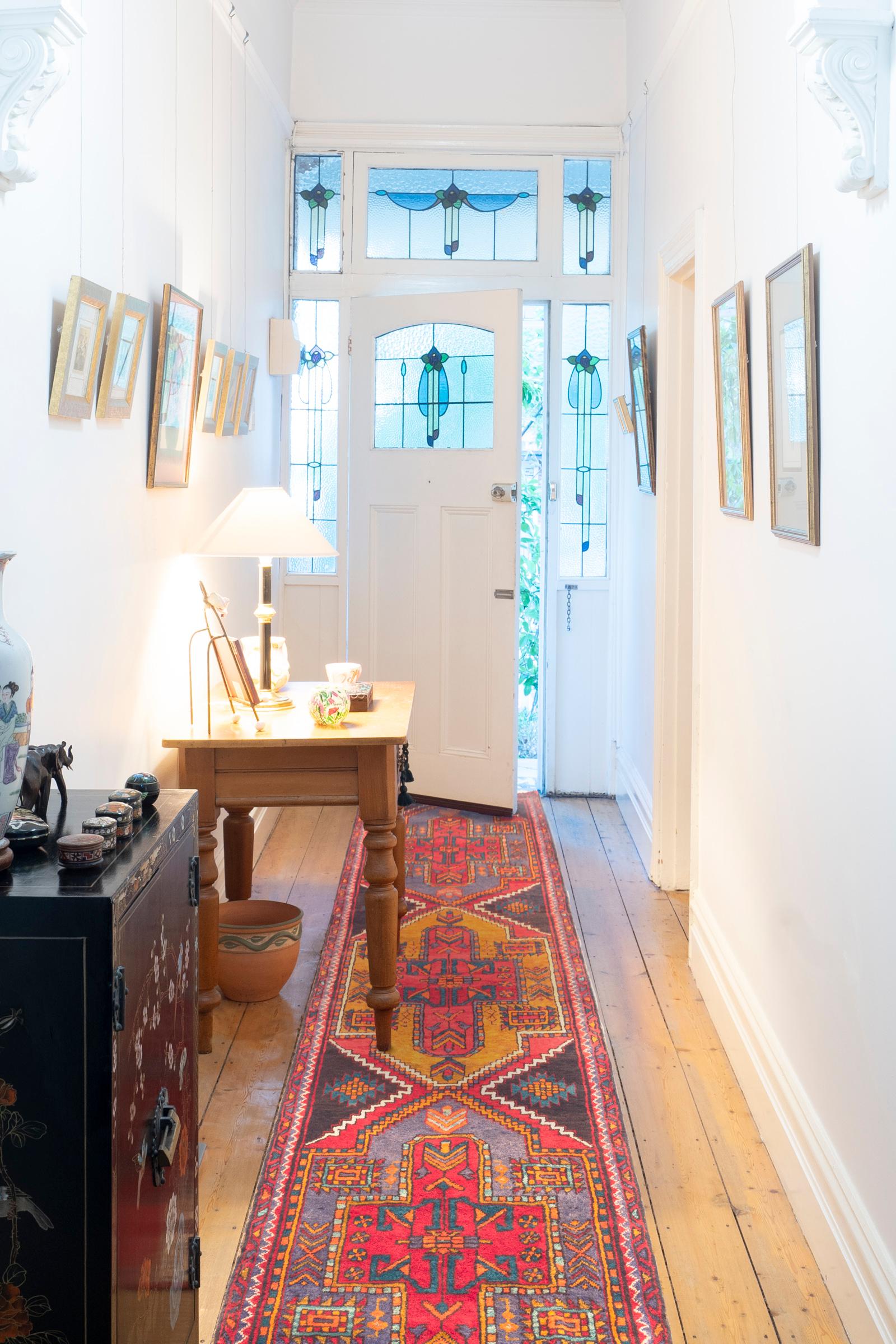 Vintage Meshkin triple Toranj Persian Runner Rug