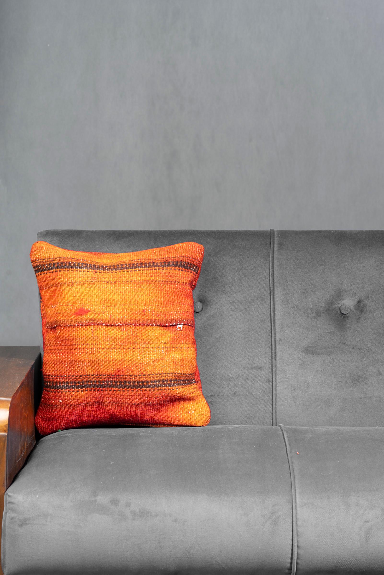 Dark Orange Striped Jajim Cushion