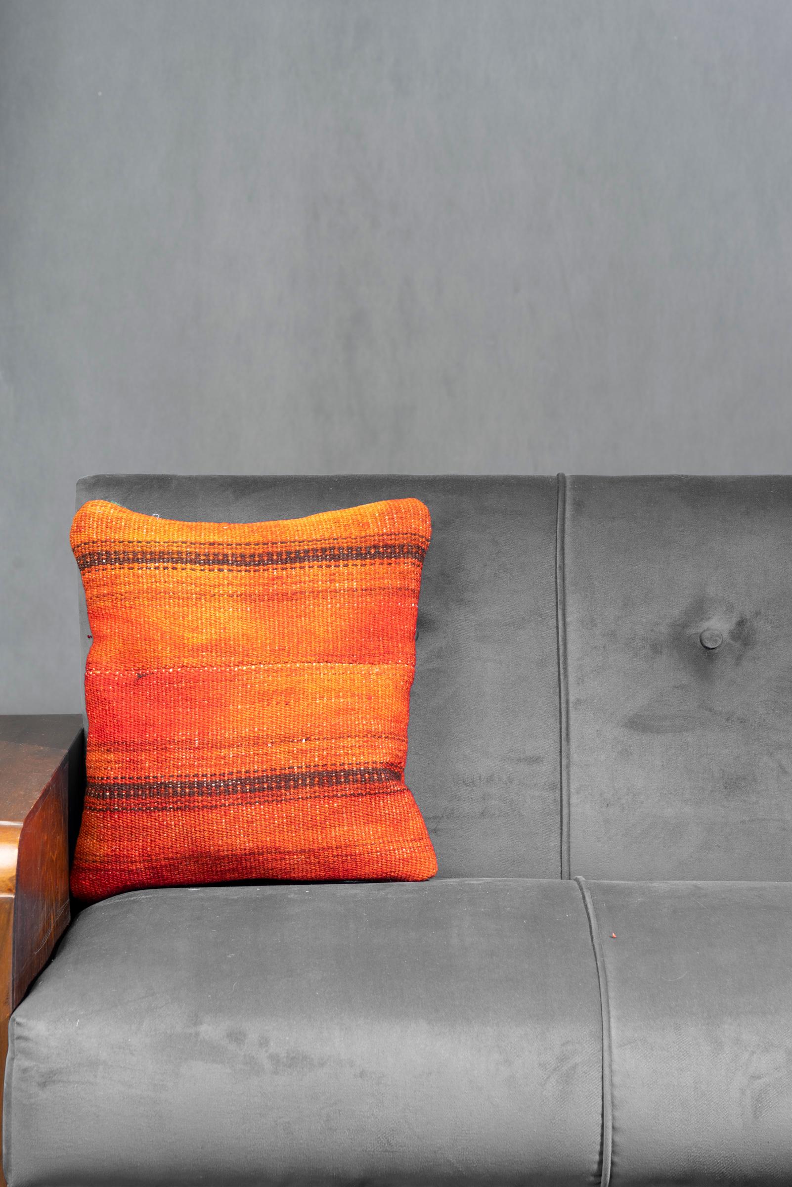 Dark Orange Striped Jajim Cushion 35x35cm