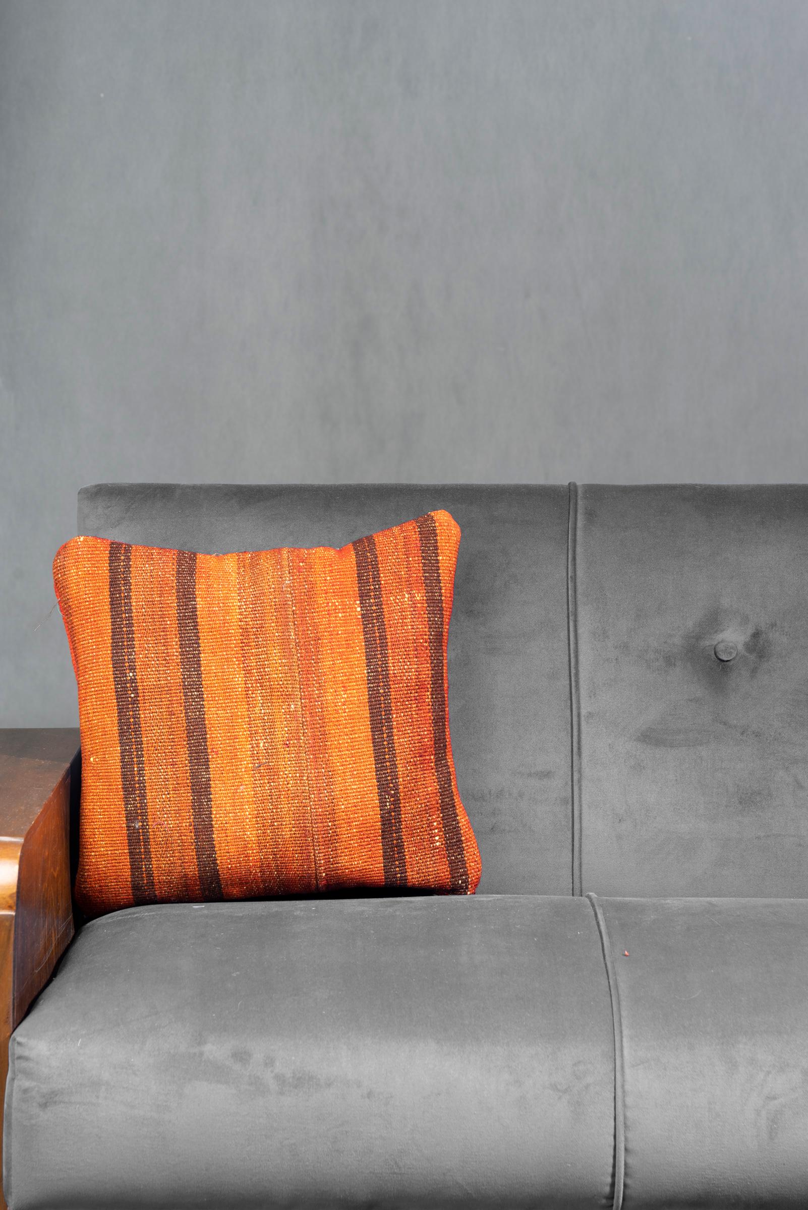 Dark Orange Striped Jajim Cushion, 35x35cm - 2