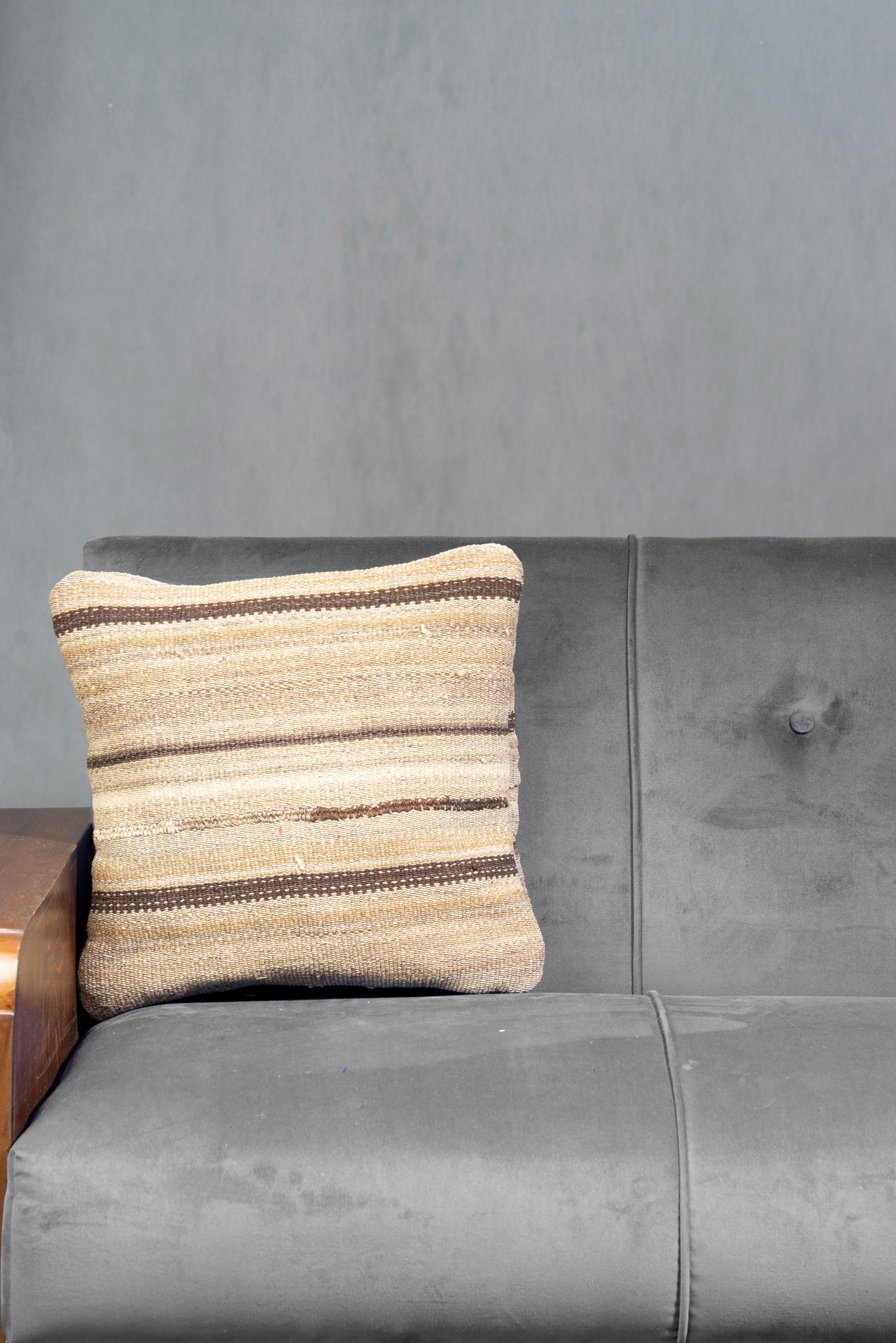 Brown Striped Jajim Cushion, 40x40cm - 1