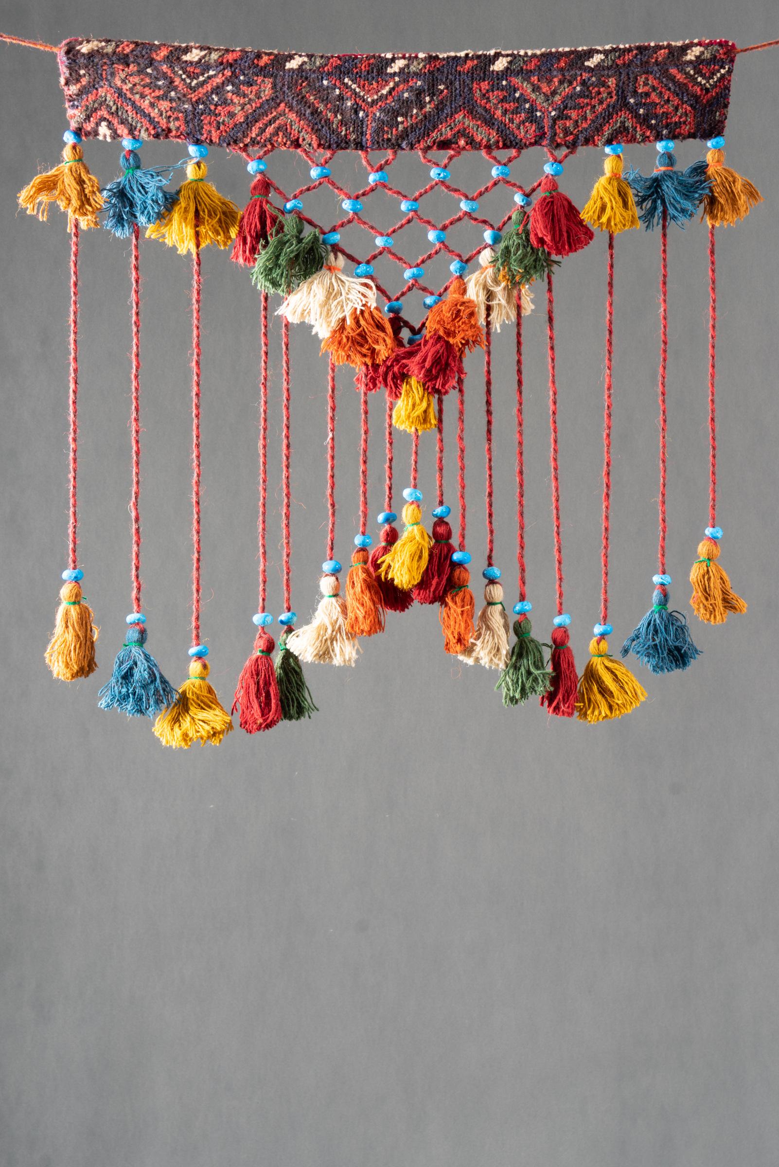 Decorative Carpet Turquoise Pearl & Tassel Wall Hanging 80cm - 2nd