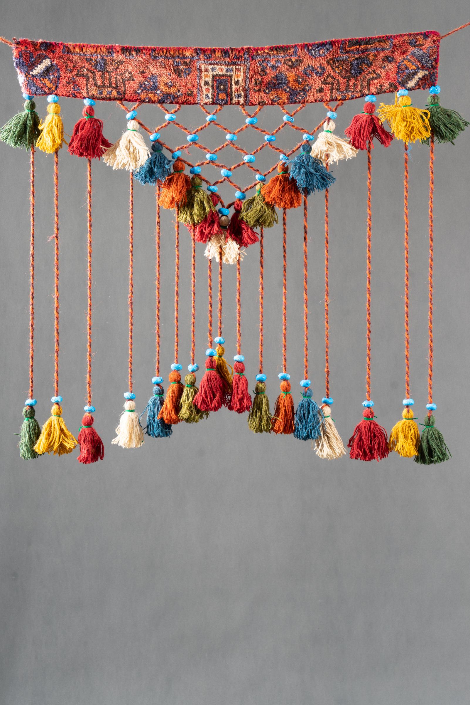 Decorative Carpet Turquoise Pearl & Tassel Wall Hanging 80cm - 4th