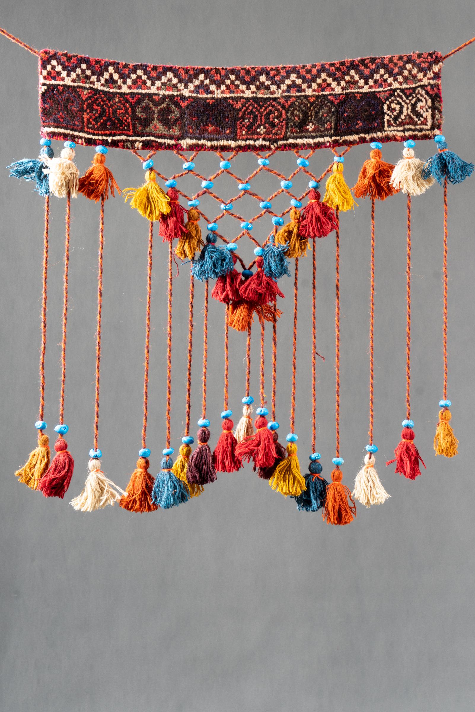 Decorative Carpet Turquoise Pearl &amp; Tassel Wall Hanging 80cm