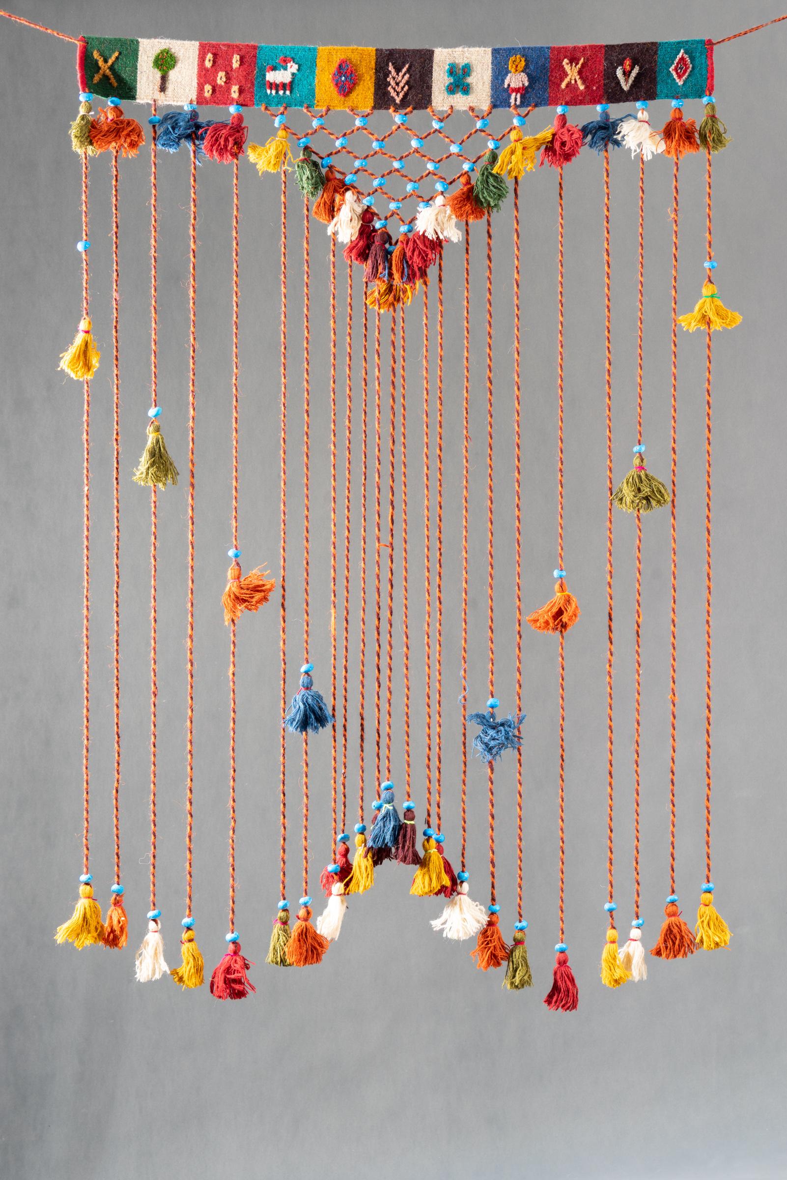 Decorative Gabbeh Turquoise Pearl & Tassel Wall Hanging 105 Cm