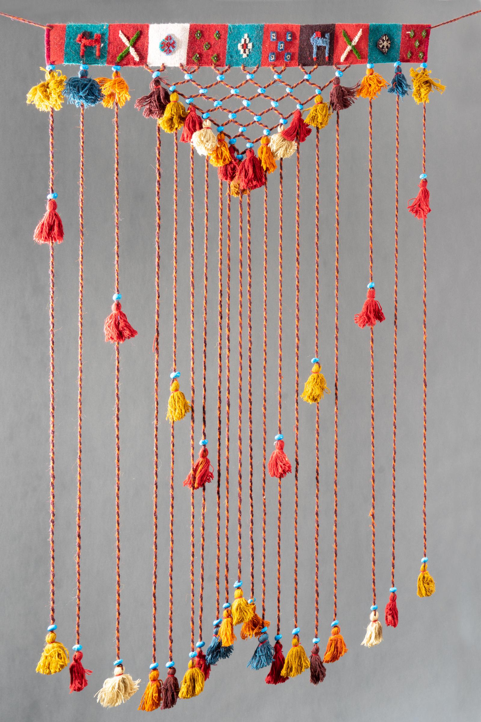 Decorative Gabbeh Turquoise Pearl &amp; Tassel Wall Hanging 105 Cm