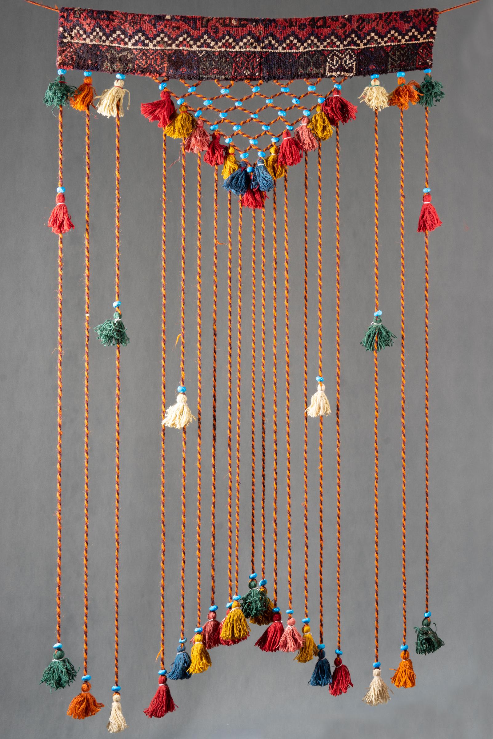 Decorative Carpet Turquoise Pearl &amp; Tassel Wall Hanging 100 Cm