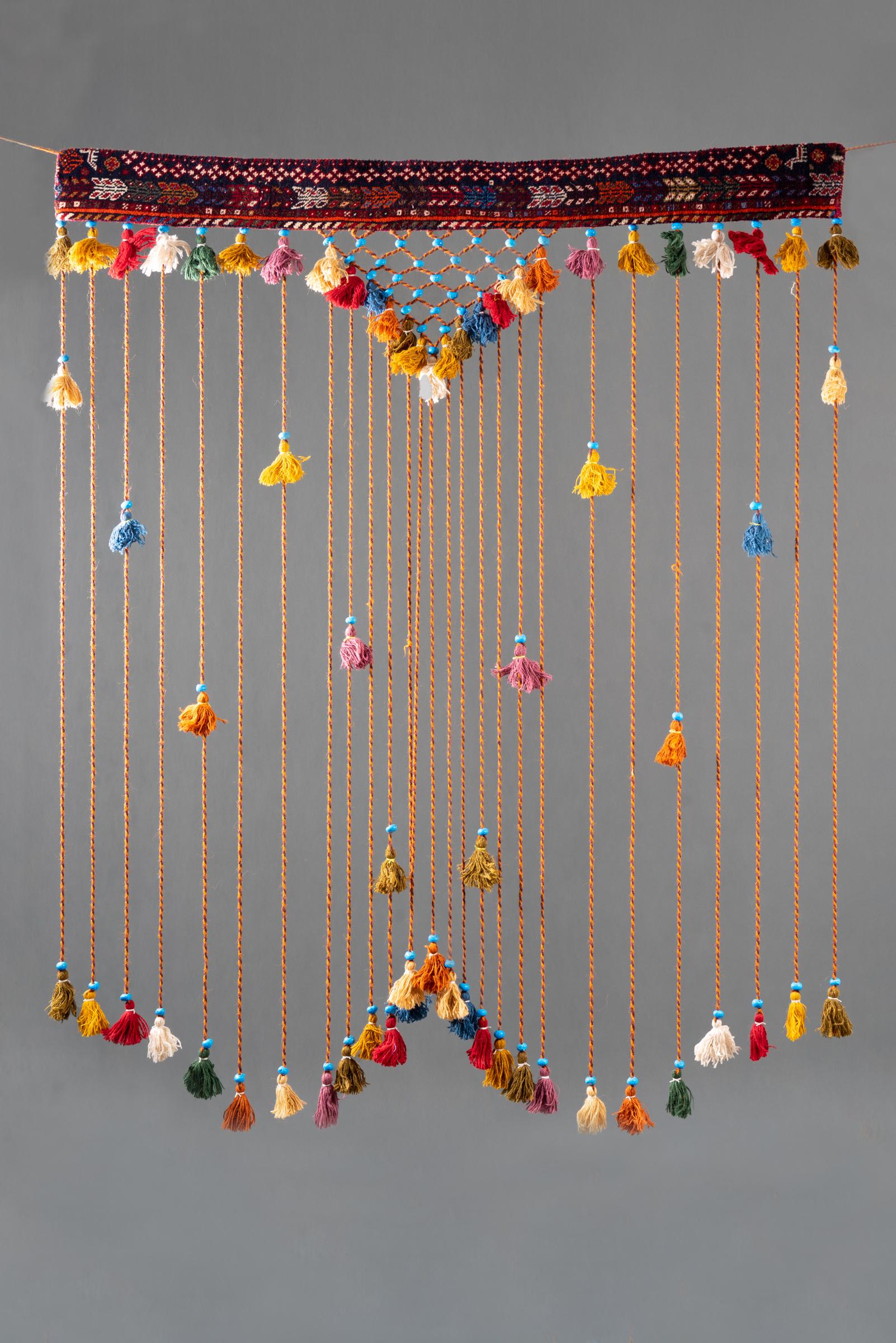 Decorative Carpet Turquoise Pearl &amp; Tassel Wall Hanging 150 Cm