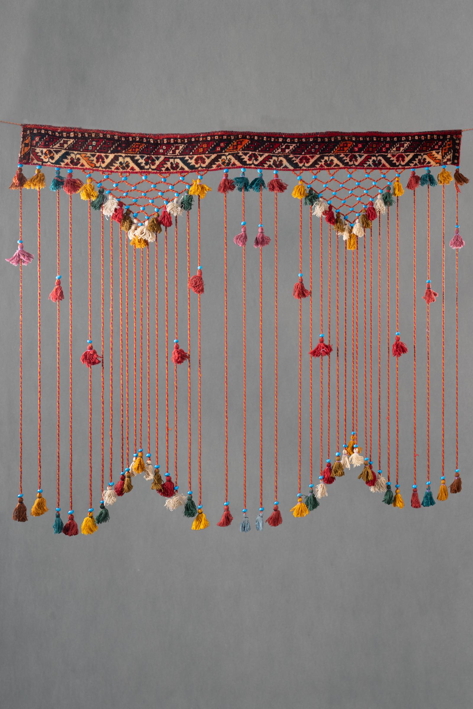 Decorative Carpet Turquoise Pearl &amp; Tassel Wall Hanging 200 Cm