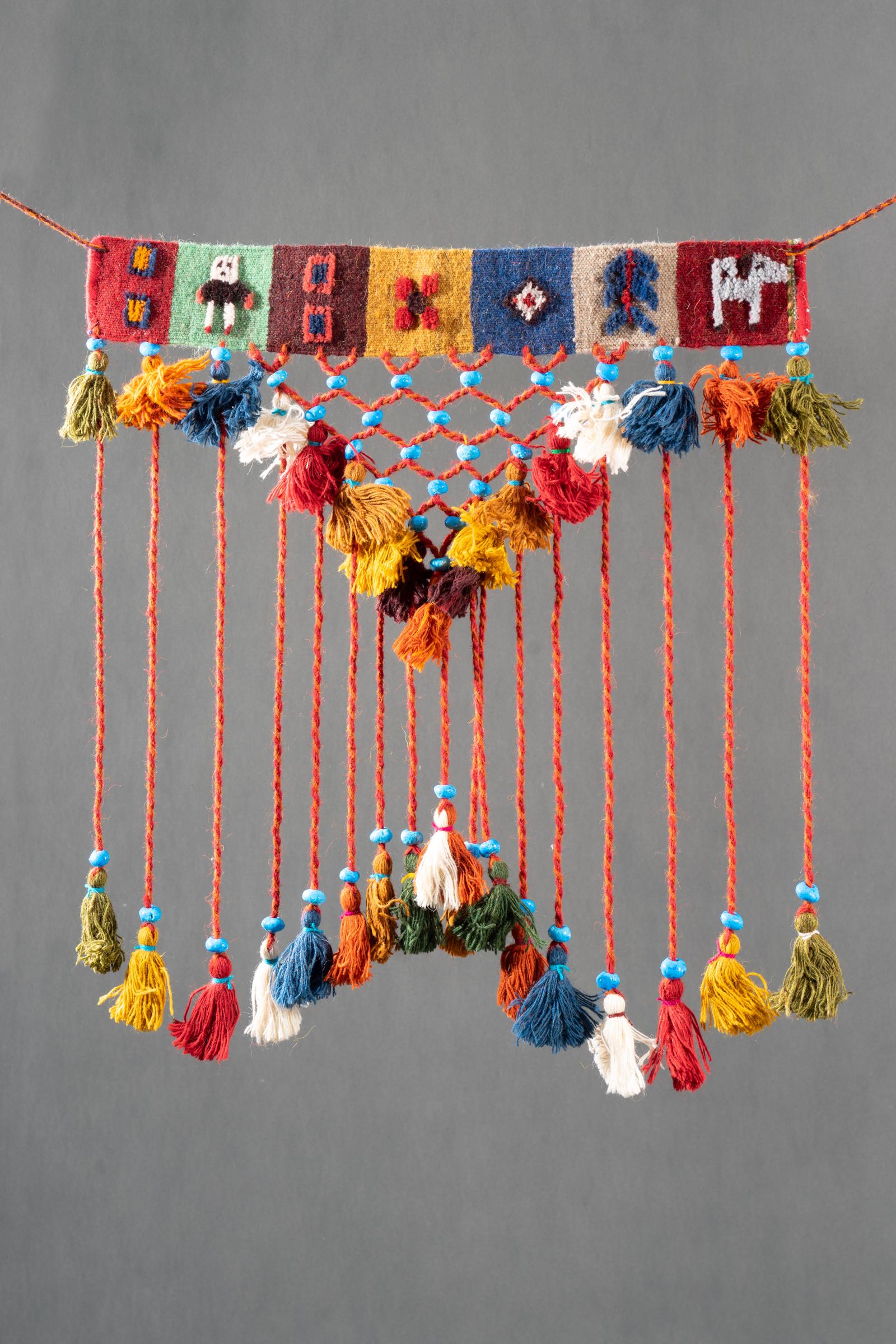 Decorative Gabbeh Turquoise Pearl &amp; Tassel Wall Hanging70 CM