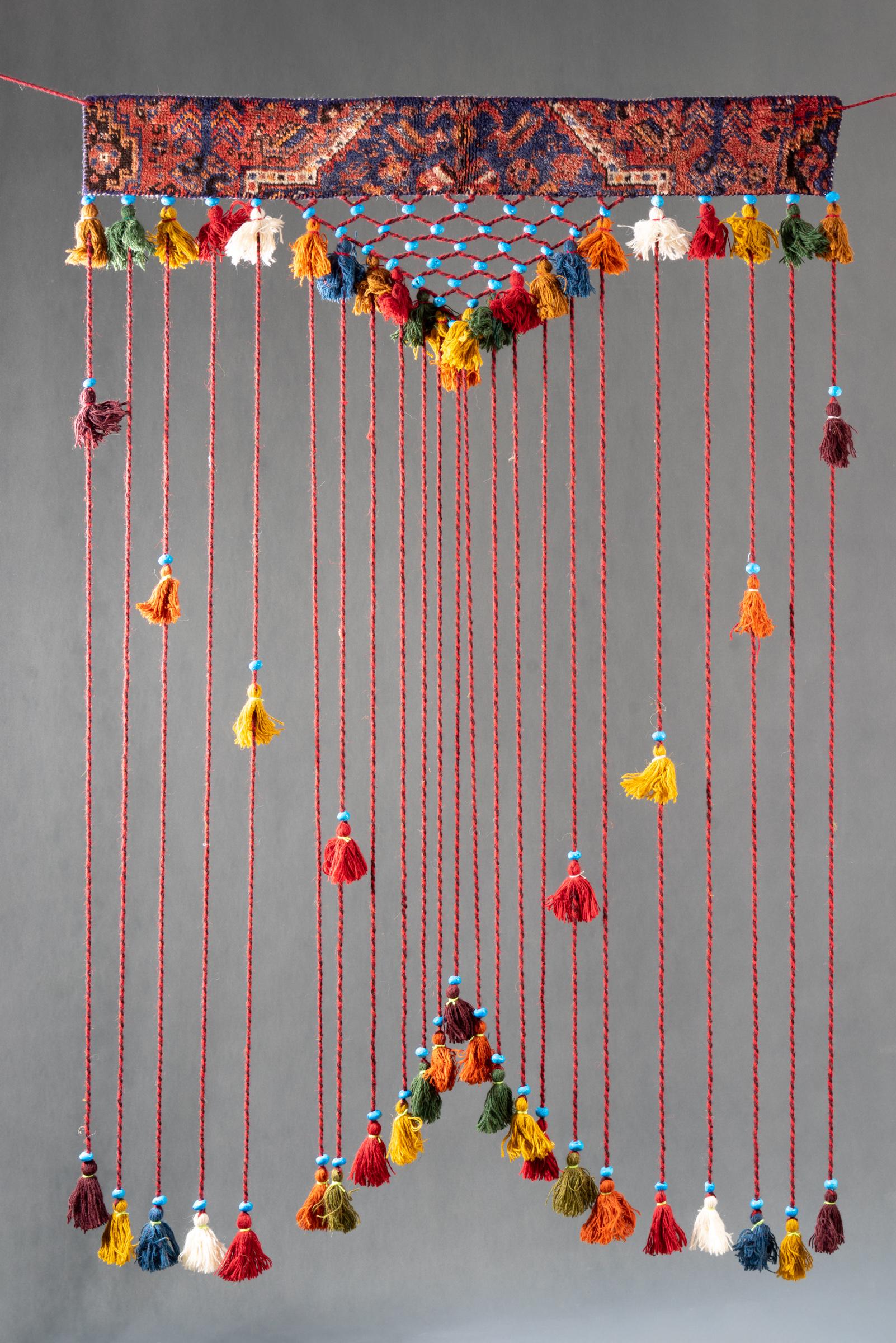 Decorative Carpet Turquoise Pearl & Tassel Wall Hanging 120 Cm
