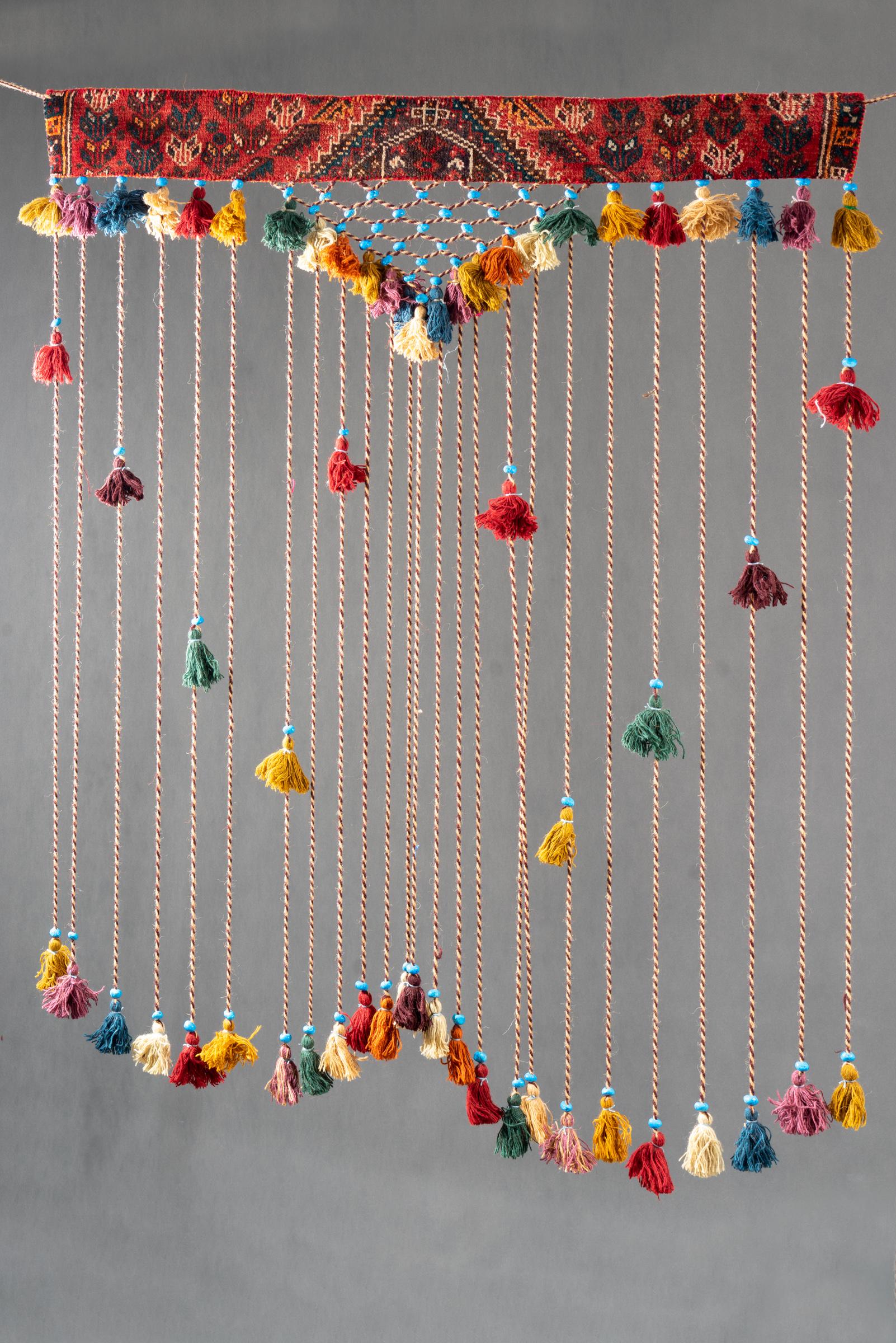 Decorative Carpet Turquoise Pearl &amp; Tassel Wall Hanging 140 Cm