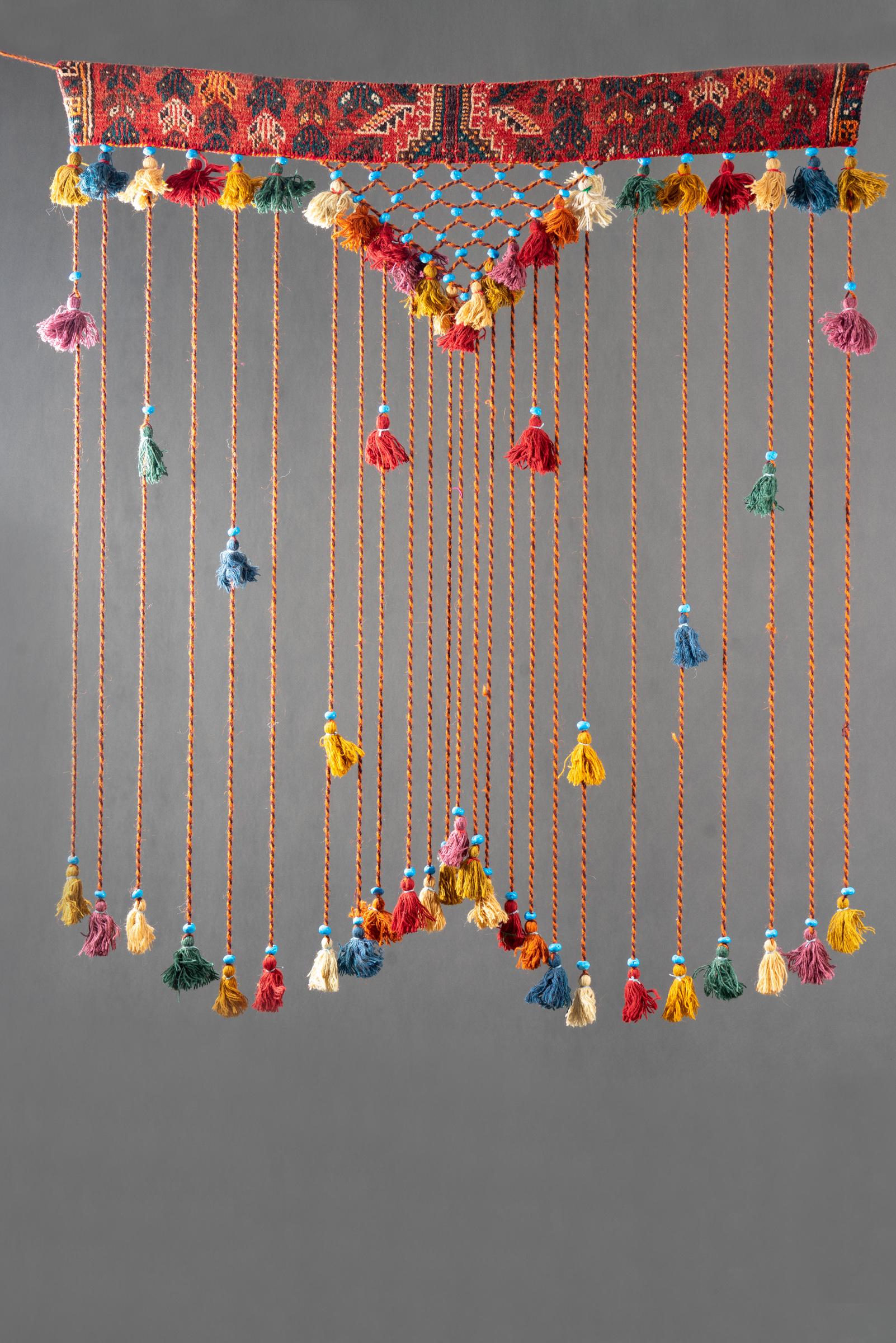 Decorative Carpet Turquoise Pearl & Tassel Wall Hanging 140 Cm - 2nd