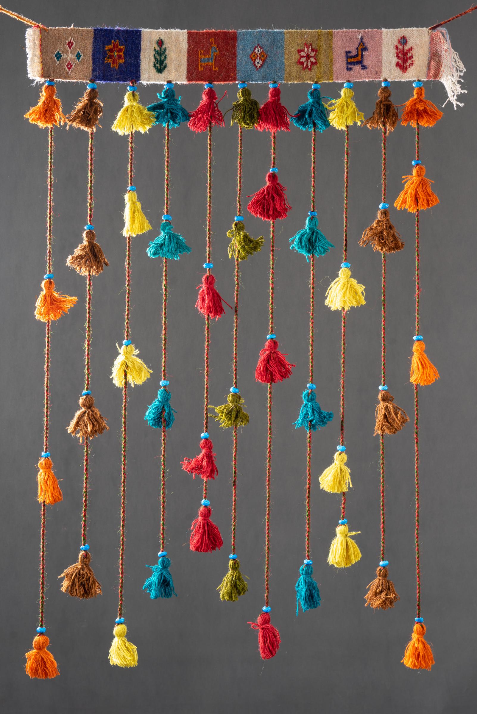 Decorative Gabbeh Turquoise Pearl &amp; Tassel Wall Hanging 80 CM