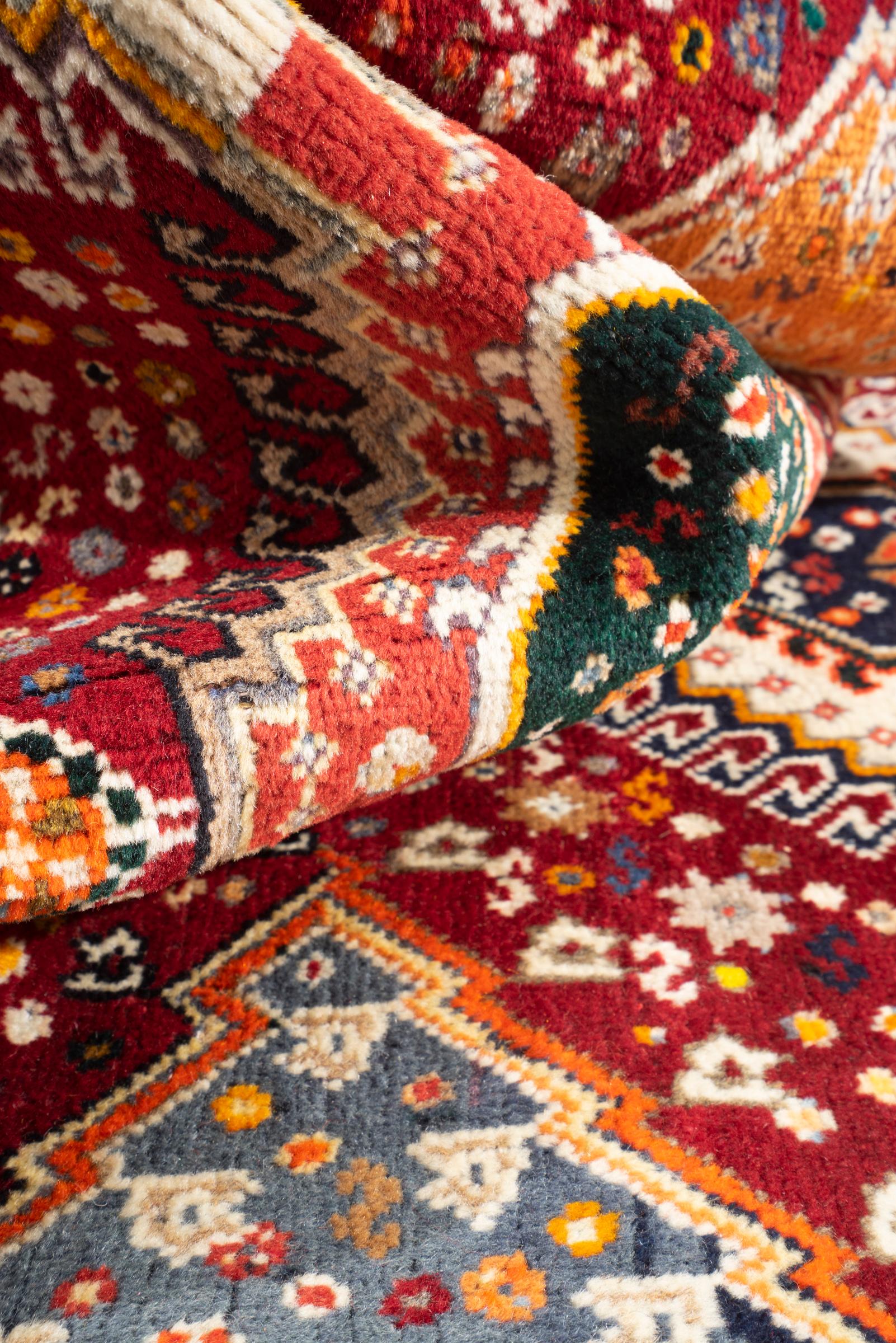 Vintage Qashqai Triple Toranj Abrash Persian Rug