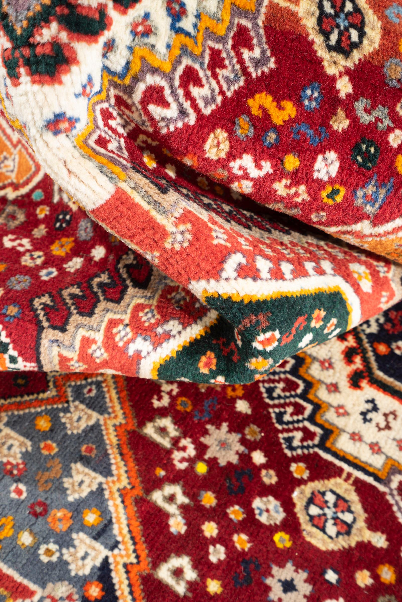 Vintage Qashqai Triple Toranj Abrash Persian Rug