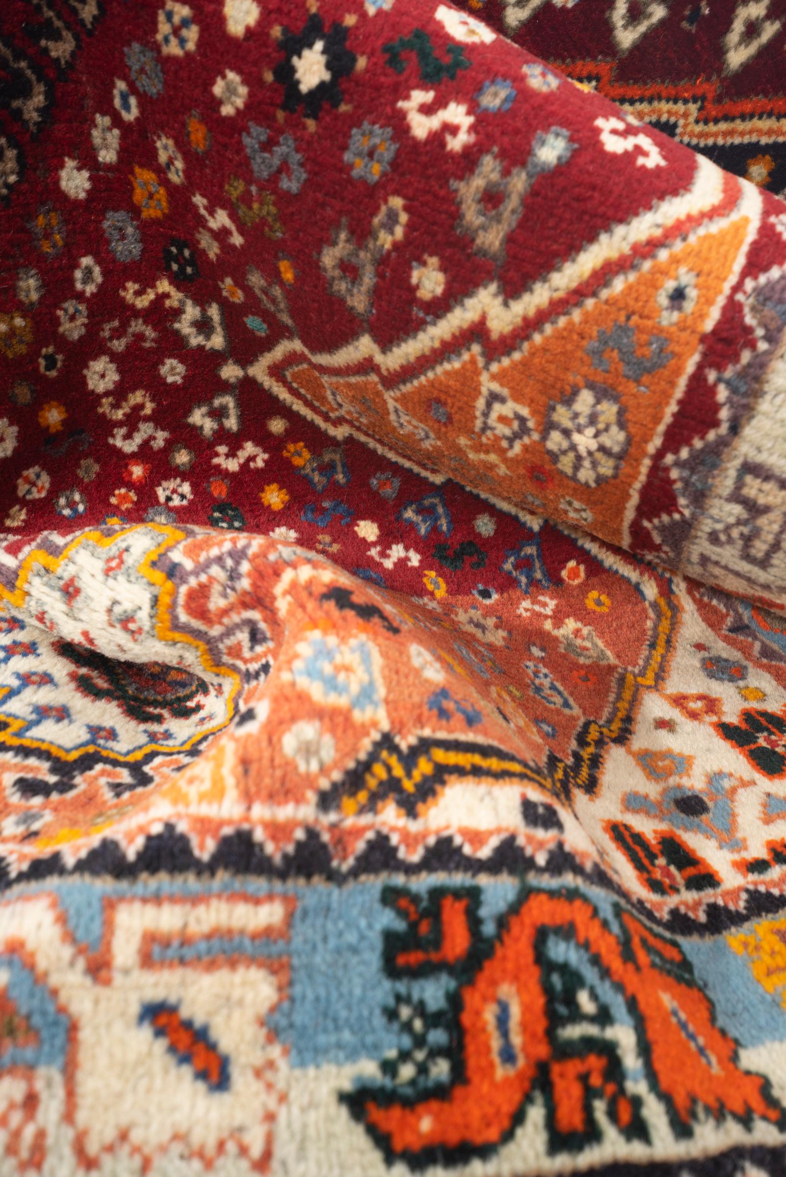 Vintage Qashqai Triple Toranj Abrash Persian Rug