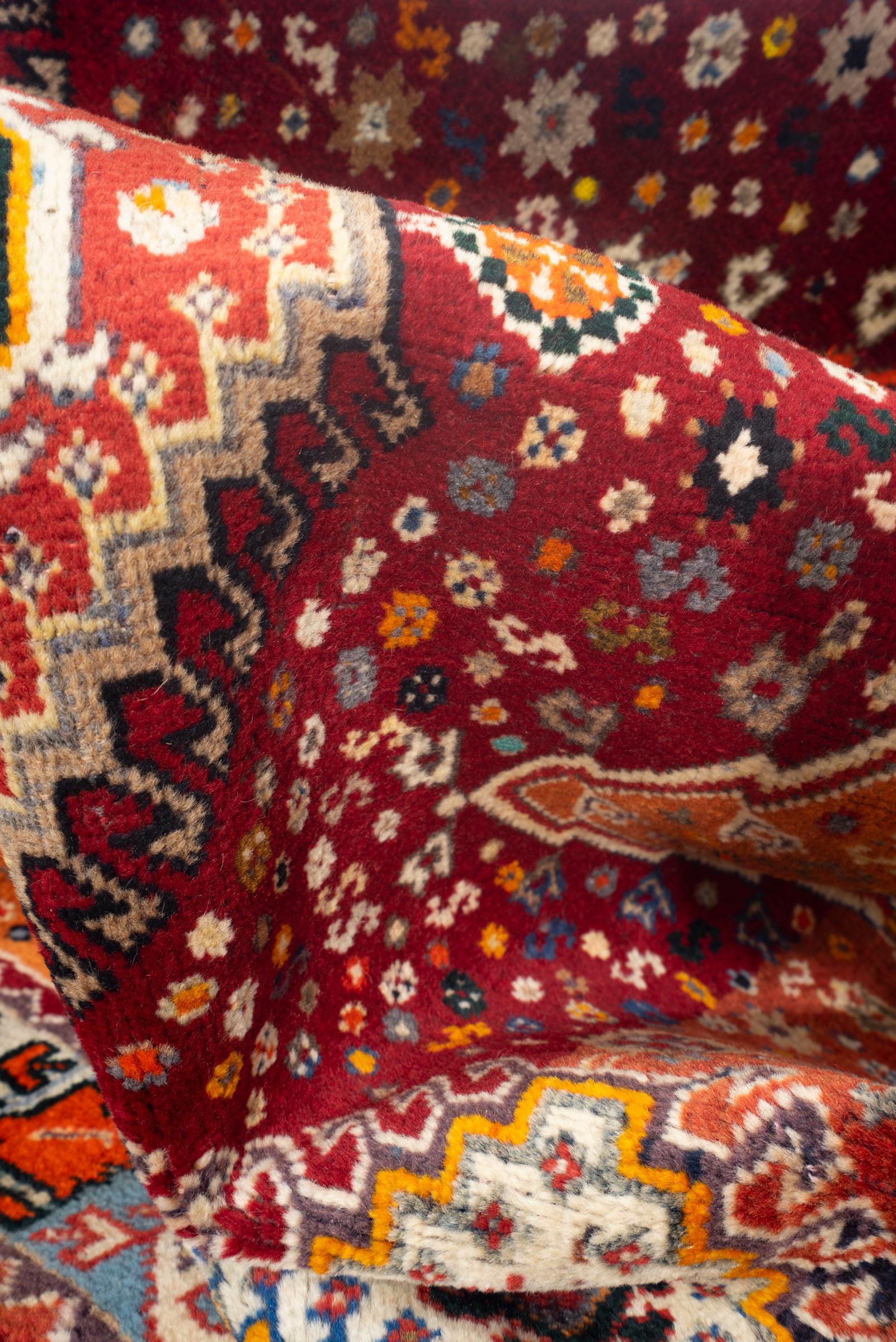 Vintage Qashqai Triple Toranj Abrash Persian Rug