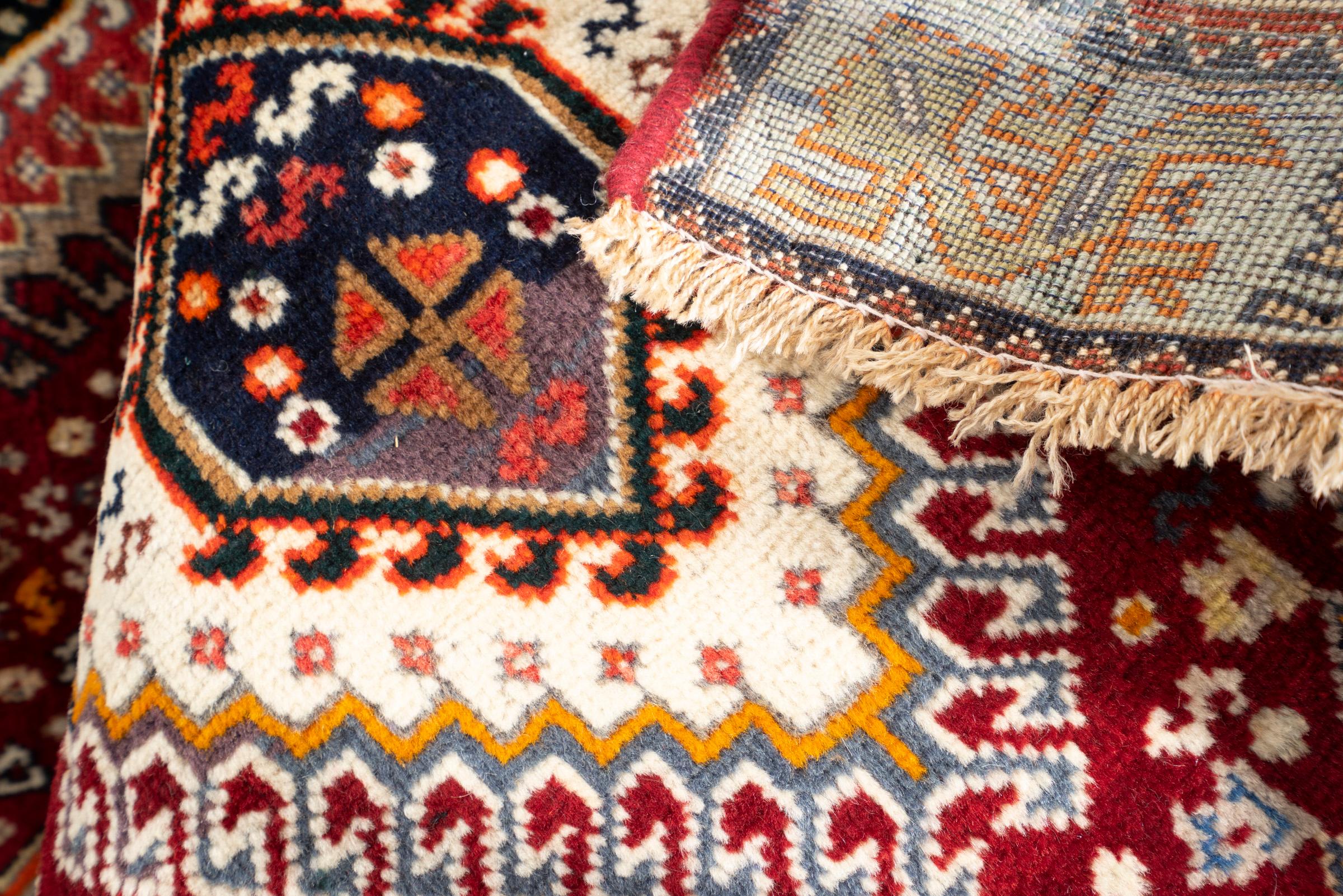 Vintage Qashqai Triple Toranj Abrash Persian Rug