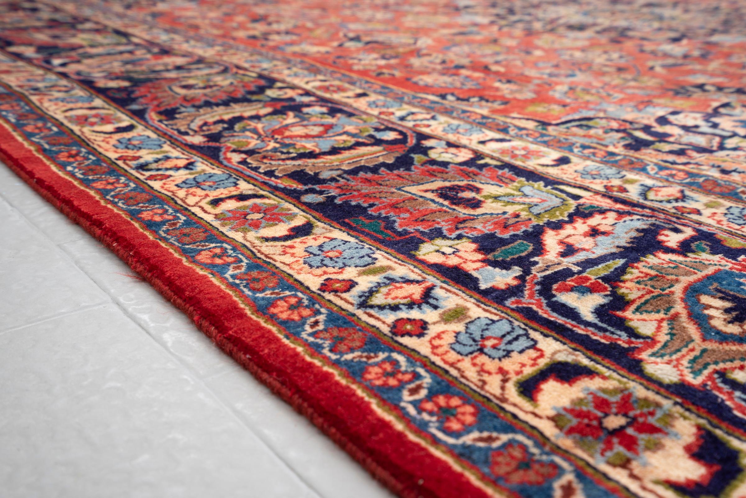 Vintage Mashhad Lachak Toranj Floral Square Persian Rug