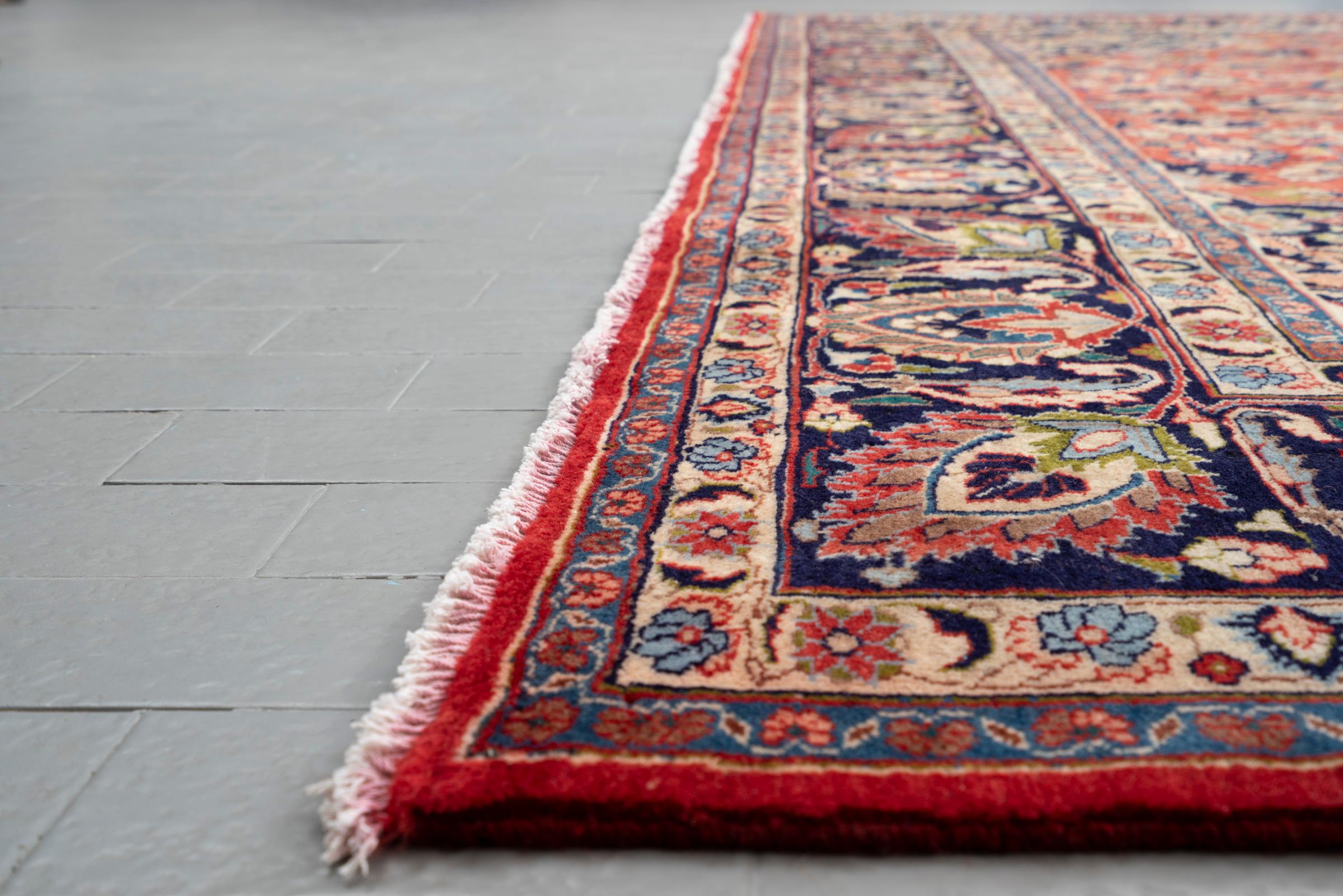 Vintage Mashhad Lachak Toranj Floral Square Persian Rug