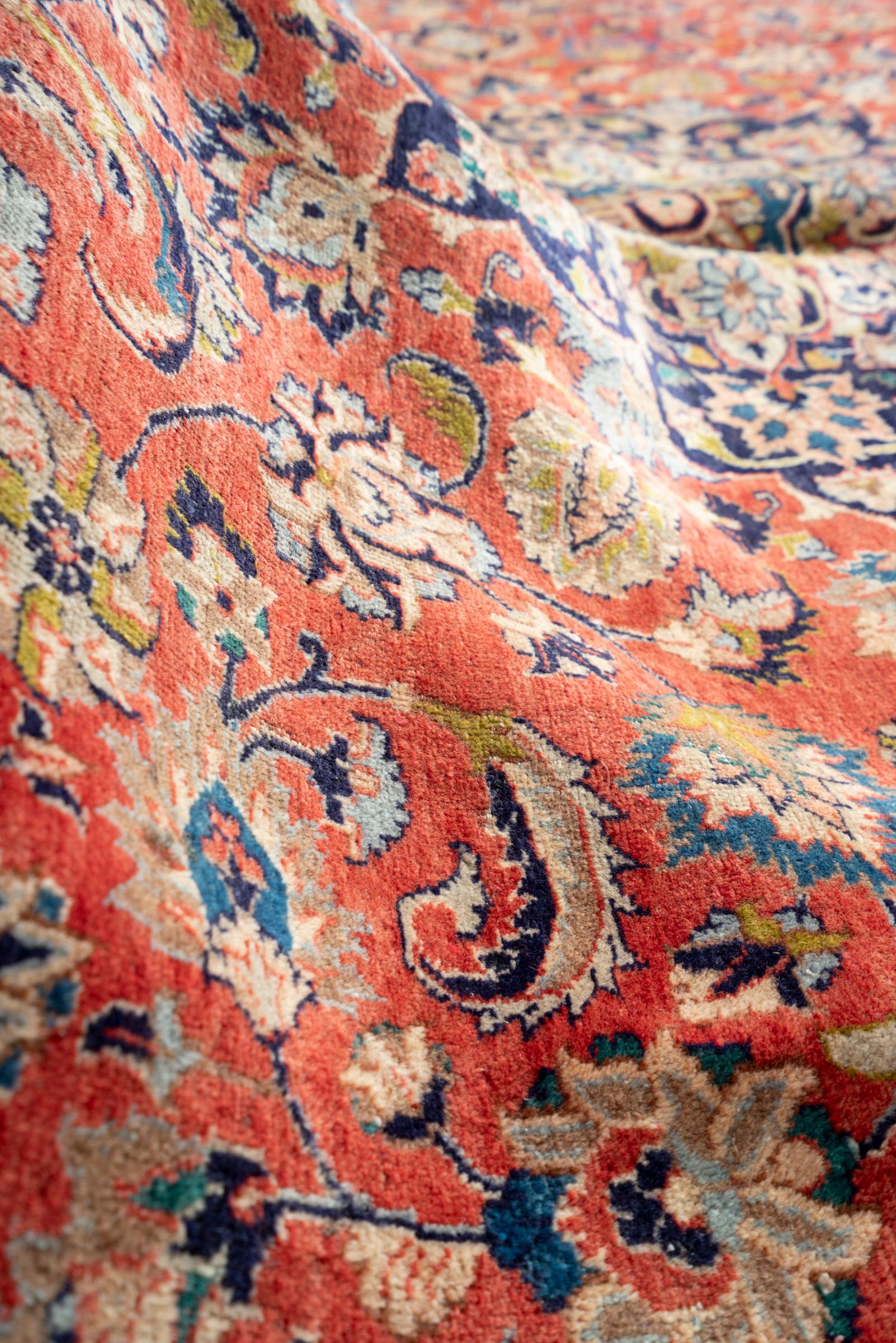 Vintage Mashhad Lachak Toranj Floral Square Persian Rug