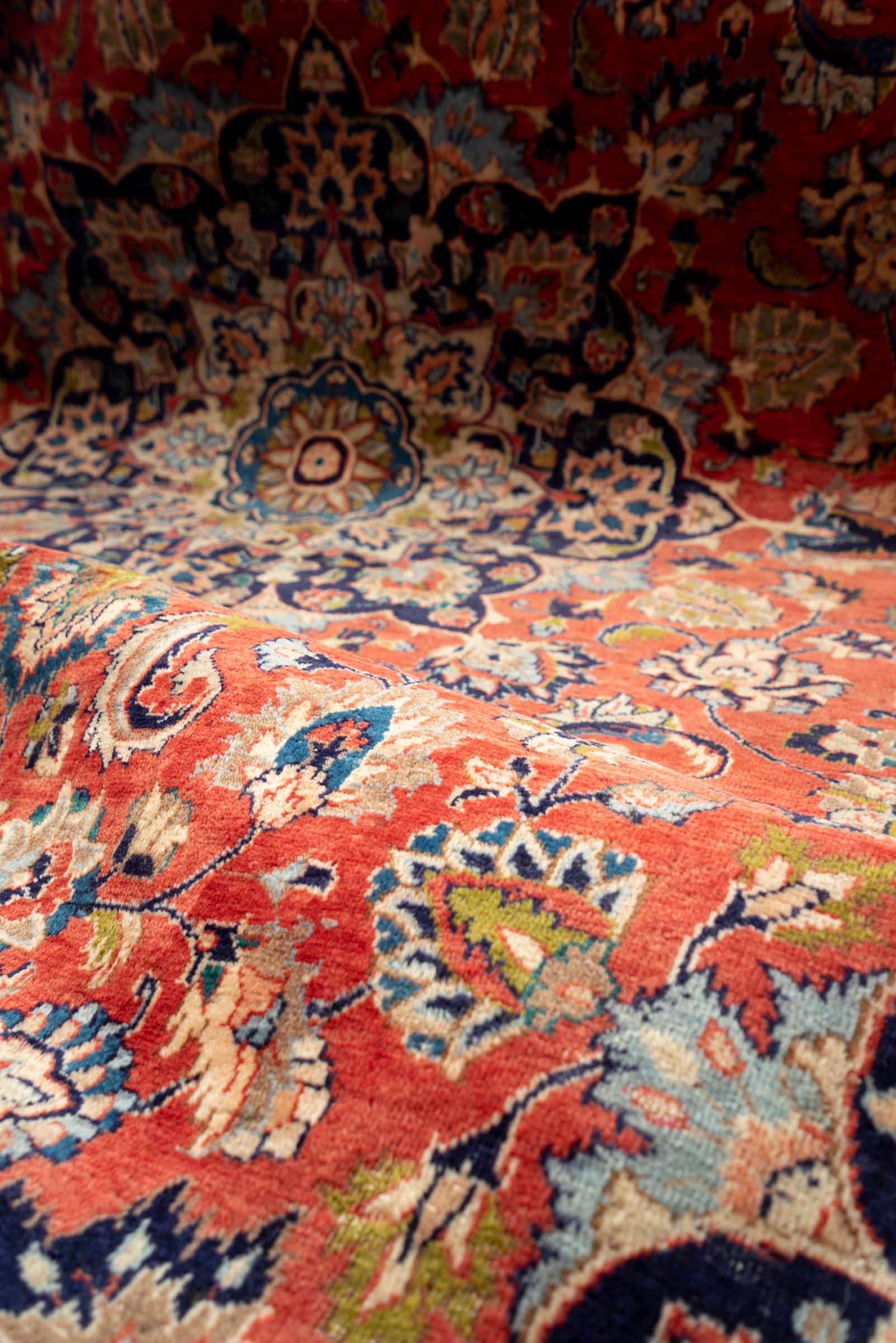 Vintage Mashhad Lachak Toranj Floral Square Persian Rug