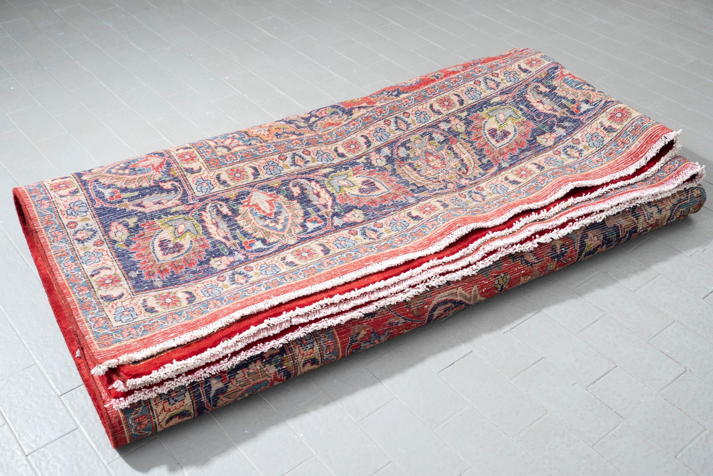 Vintage Mashhad Lachak Toranj Floral Square Persian Rug