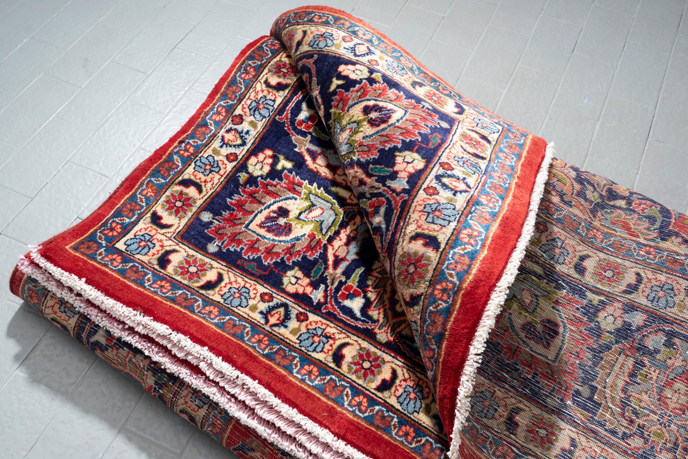 Vintage Mashhad Lachak Toranj Floral Square Persian Rug