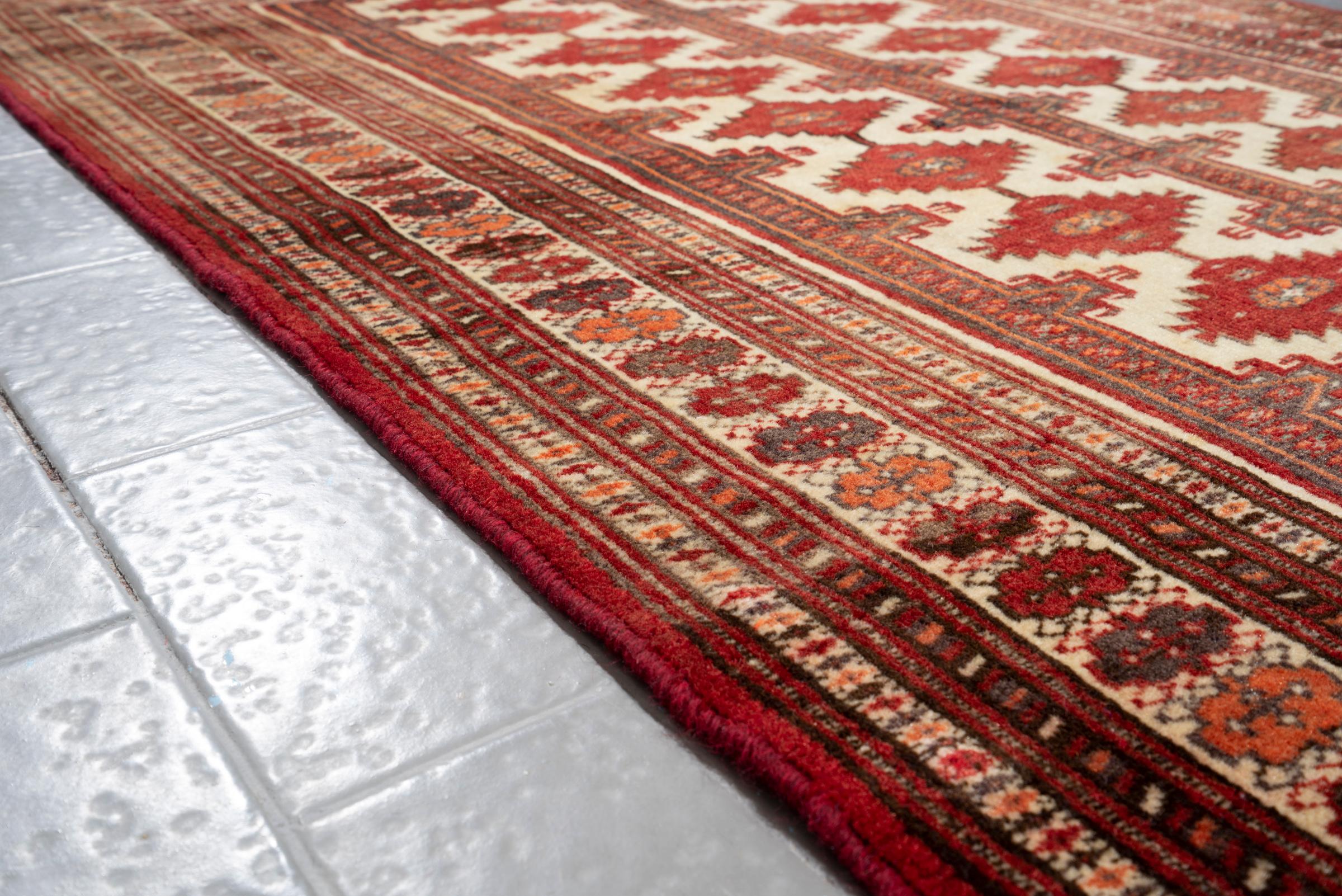 Cream and Red Torkaman Persian Rug