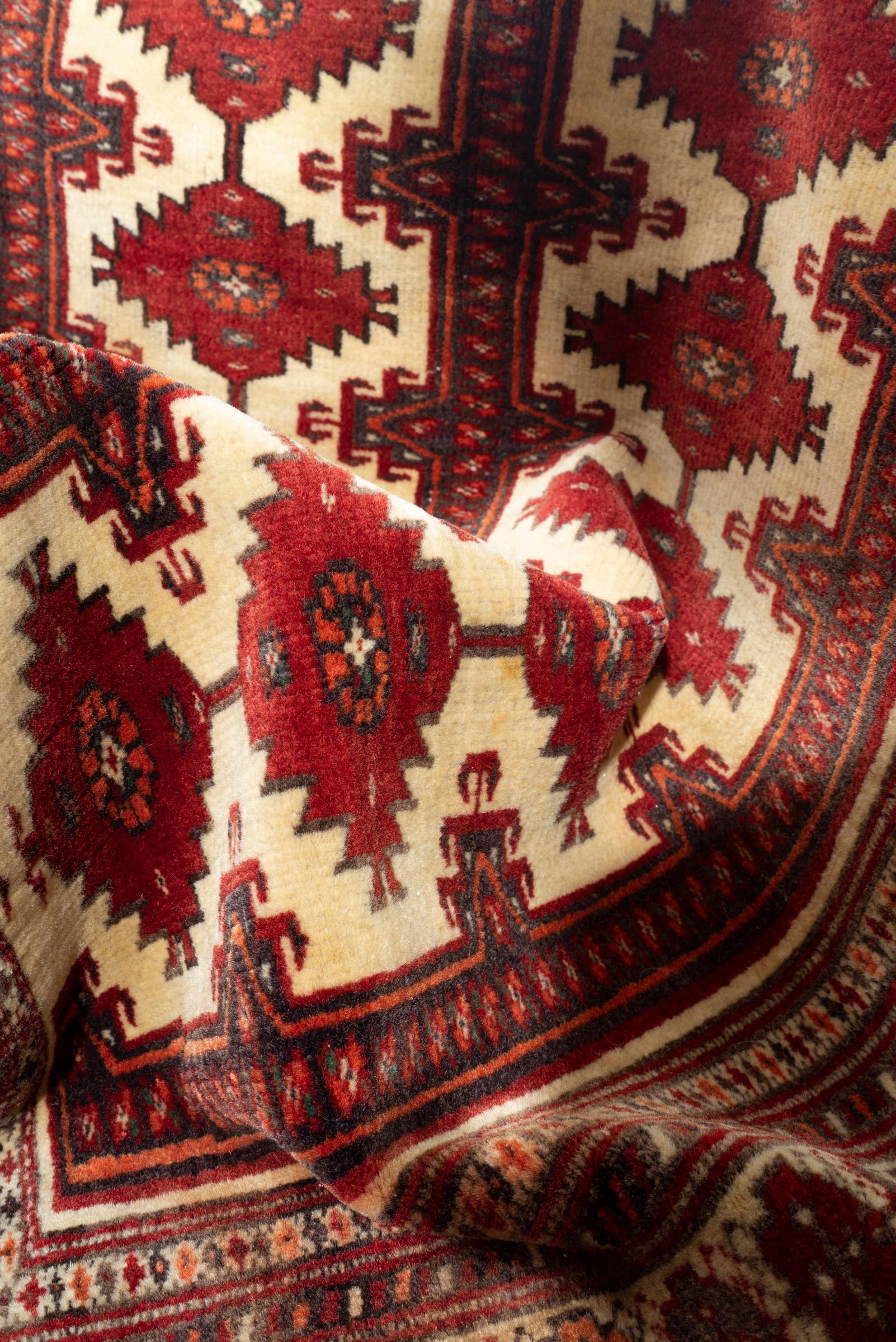 Cream and Red Torkaman Persian Rug