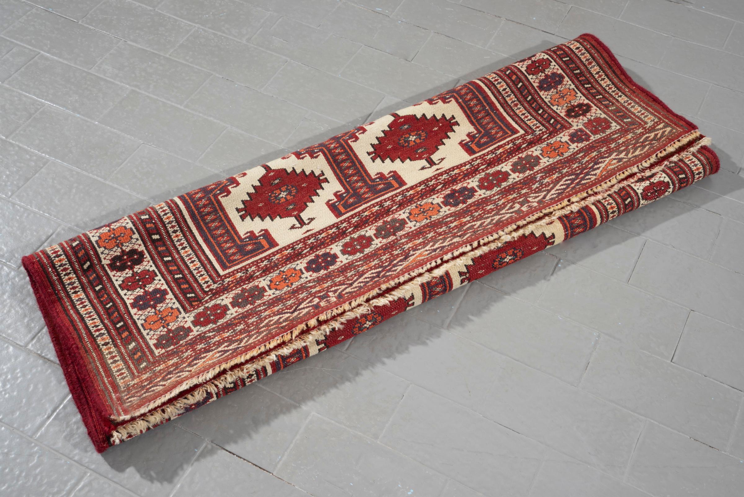 Cream and Red Torkaman Persian Rug
