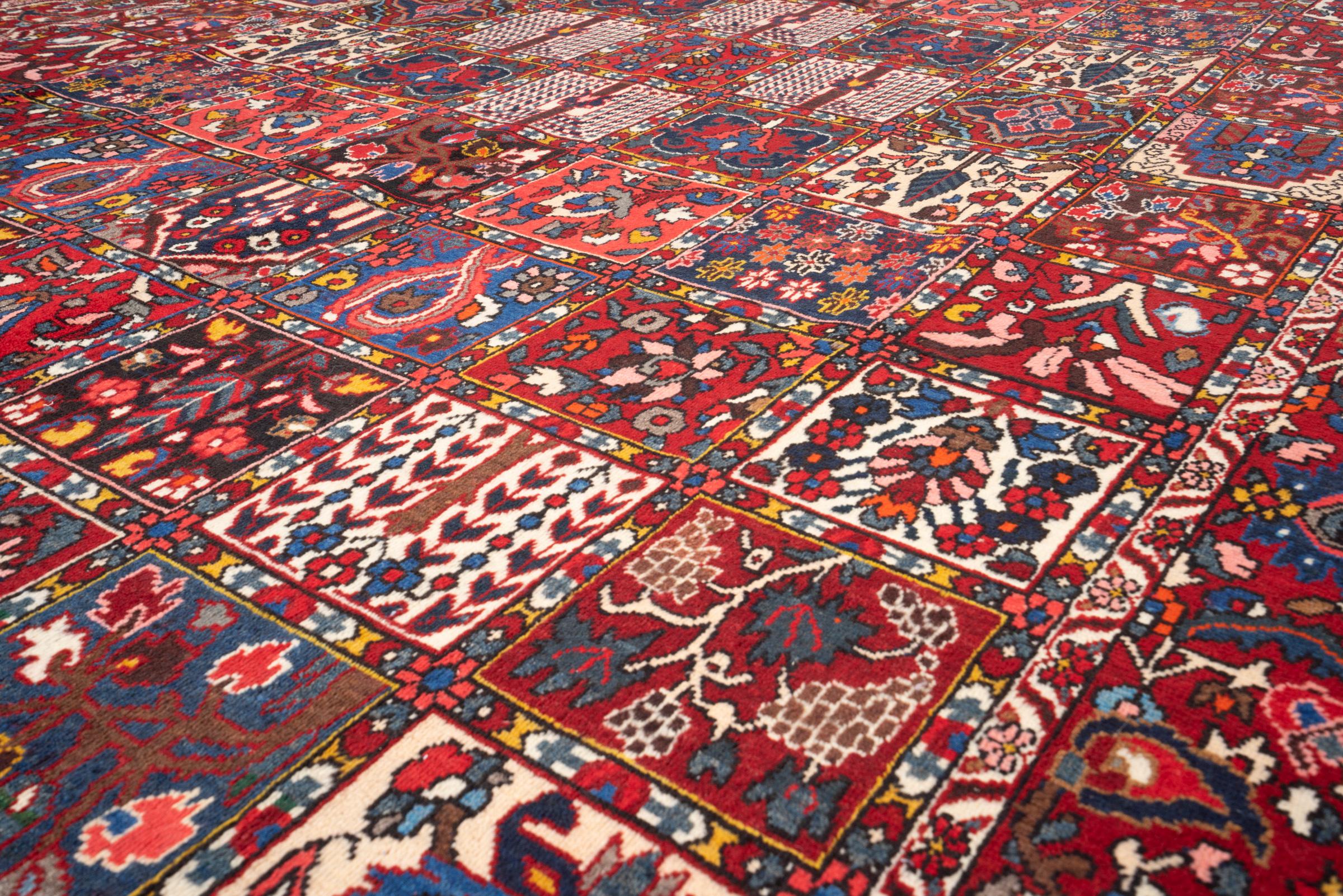 Vintage Bakhtiari Persian garden Kheshti Rug