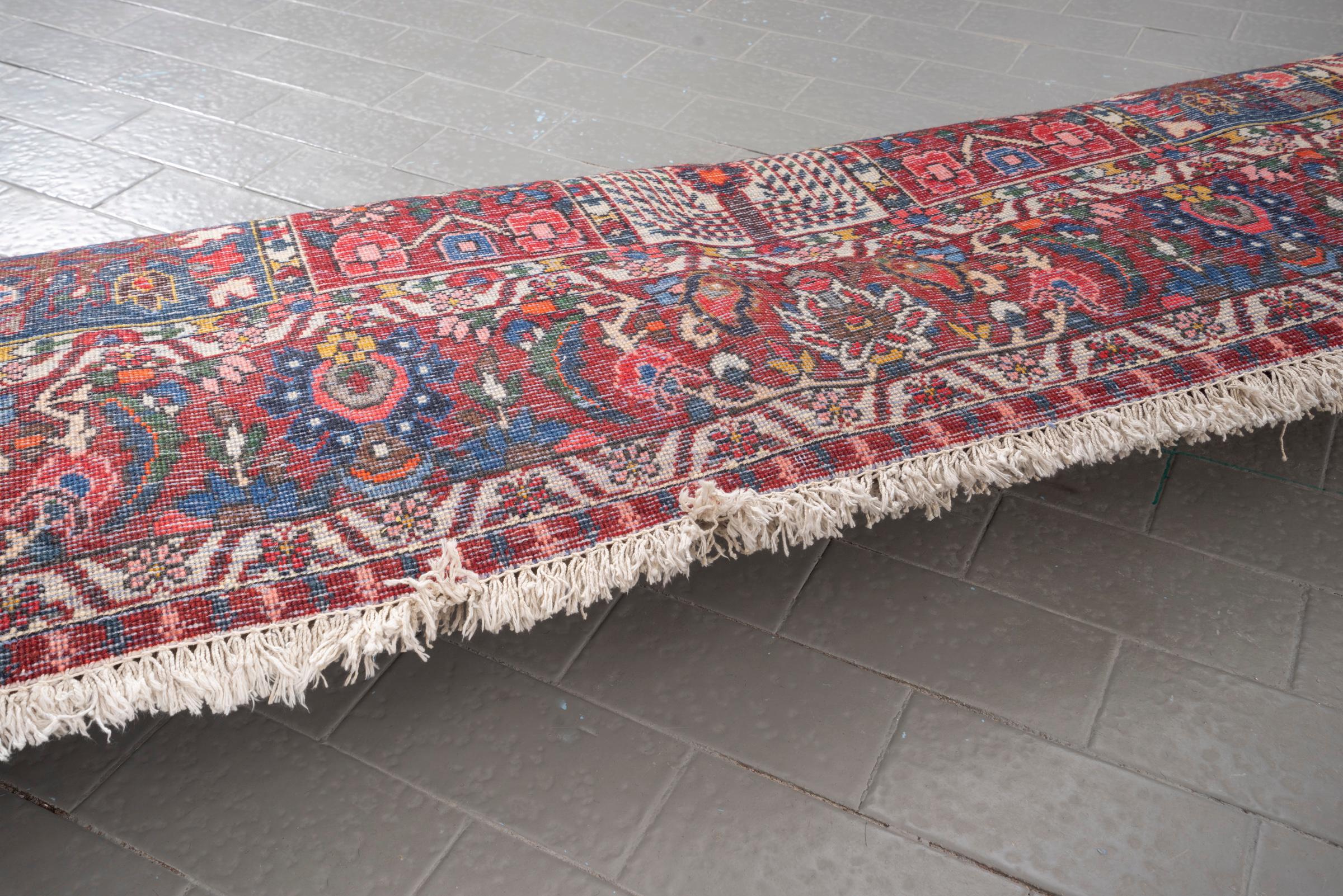 Vintage Bakhtiari Persian garden Kheshti Rug