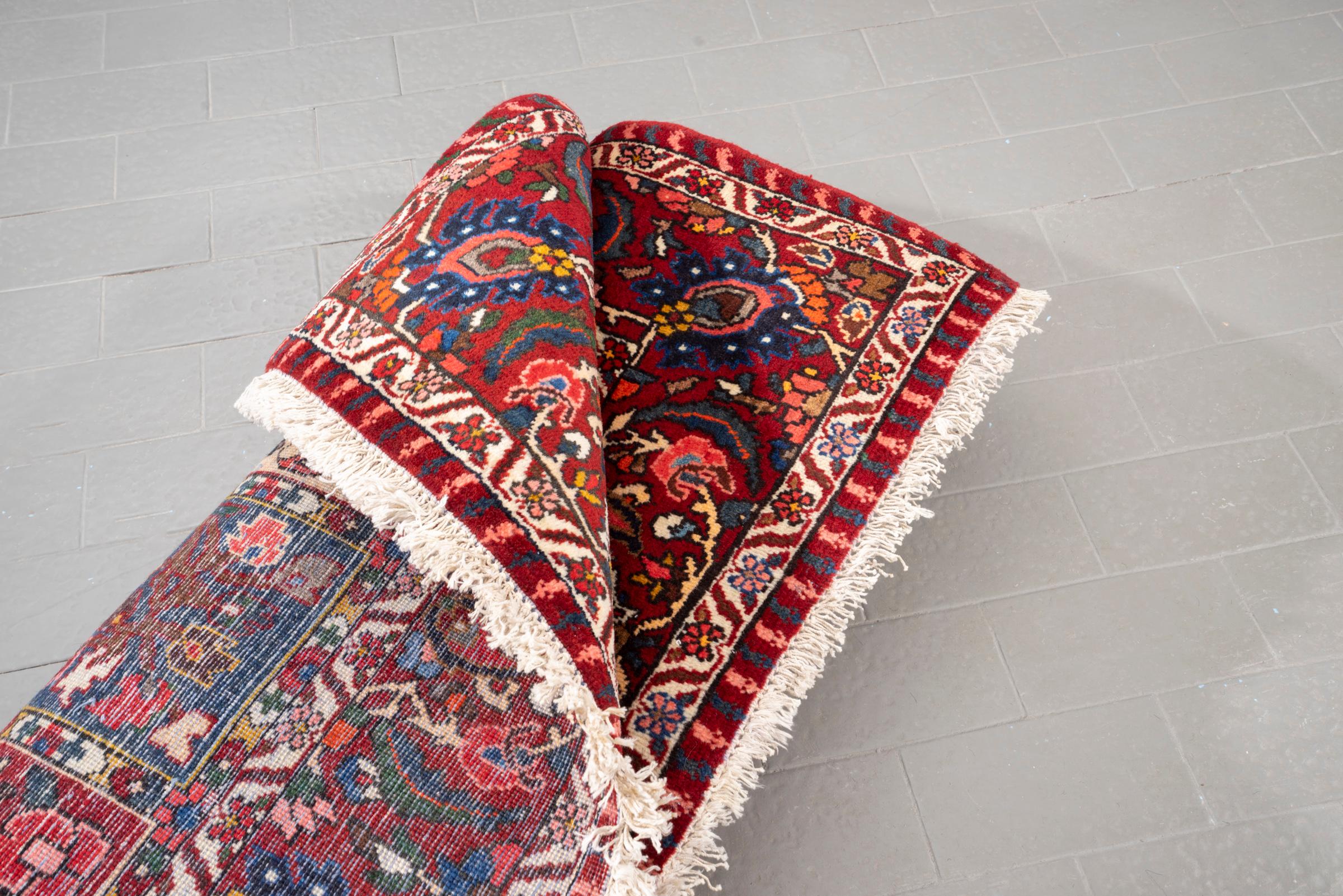 Vintage Bakhtiari Persian garden Kheshti Rug
