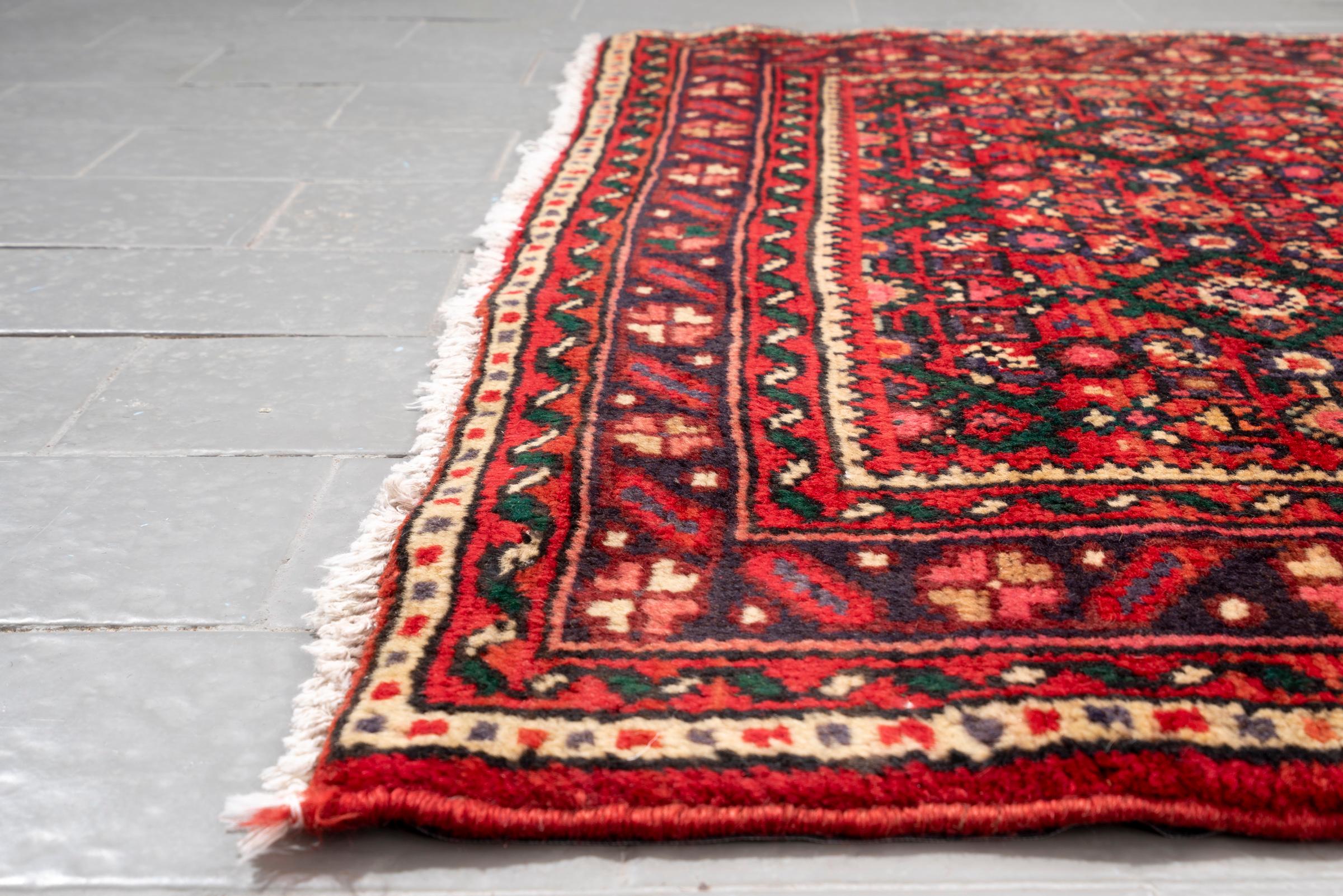 Vintage Hamadan Mahi Persian Runner Rug