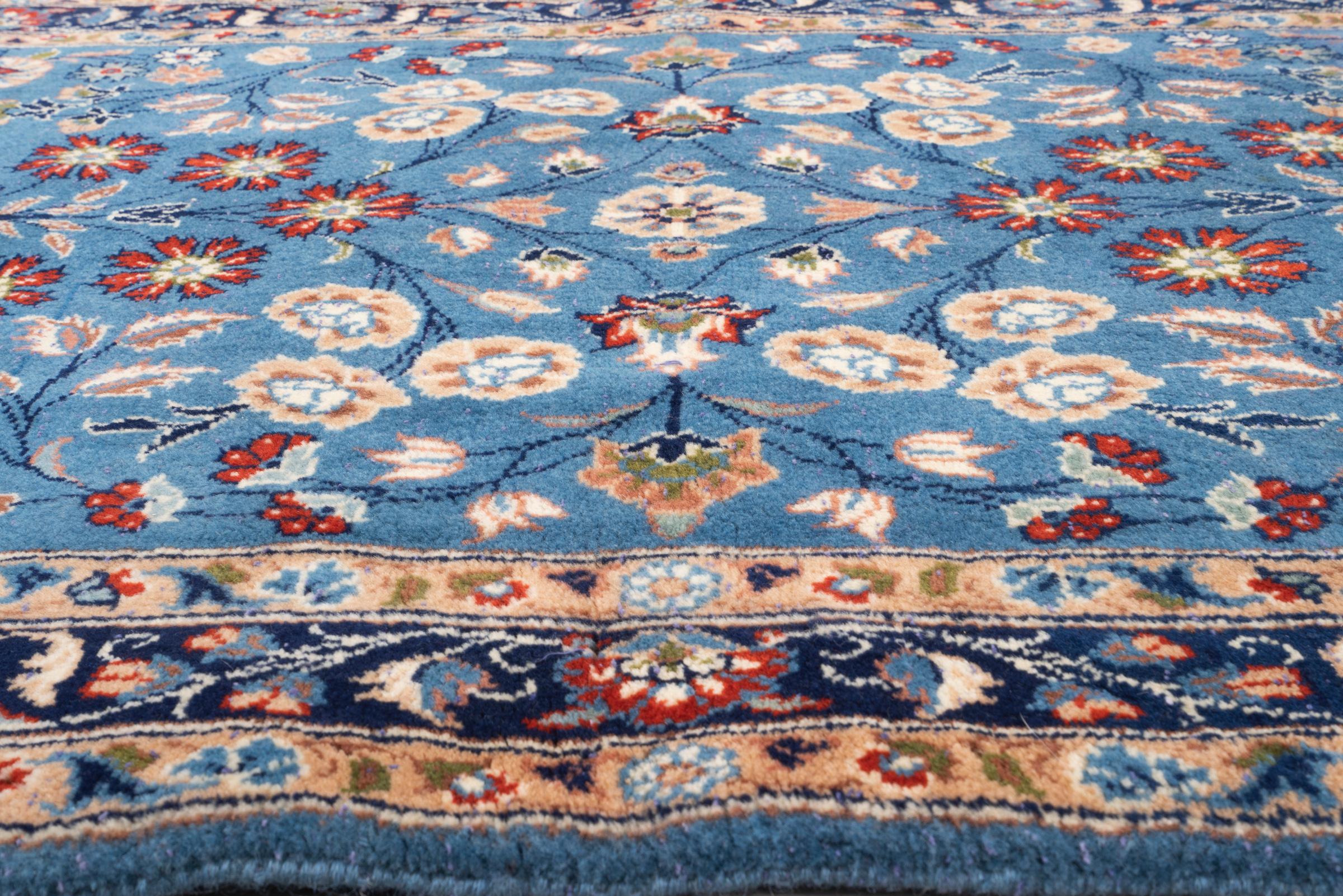Vintage Yazd Cyan Afshan Persian Runner Rug