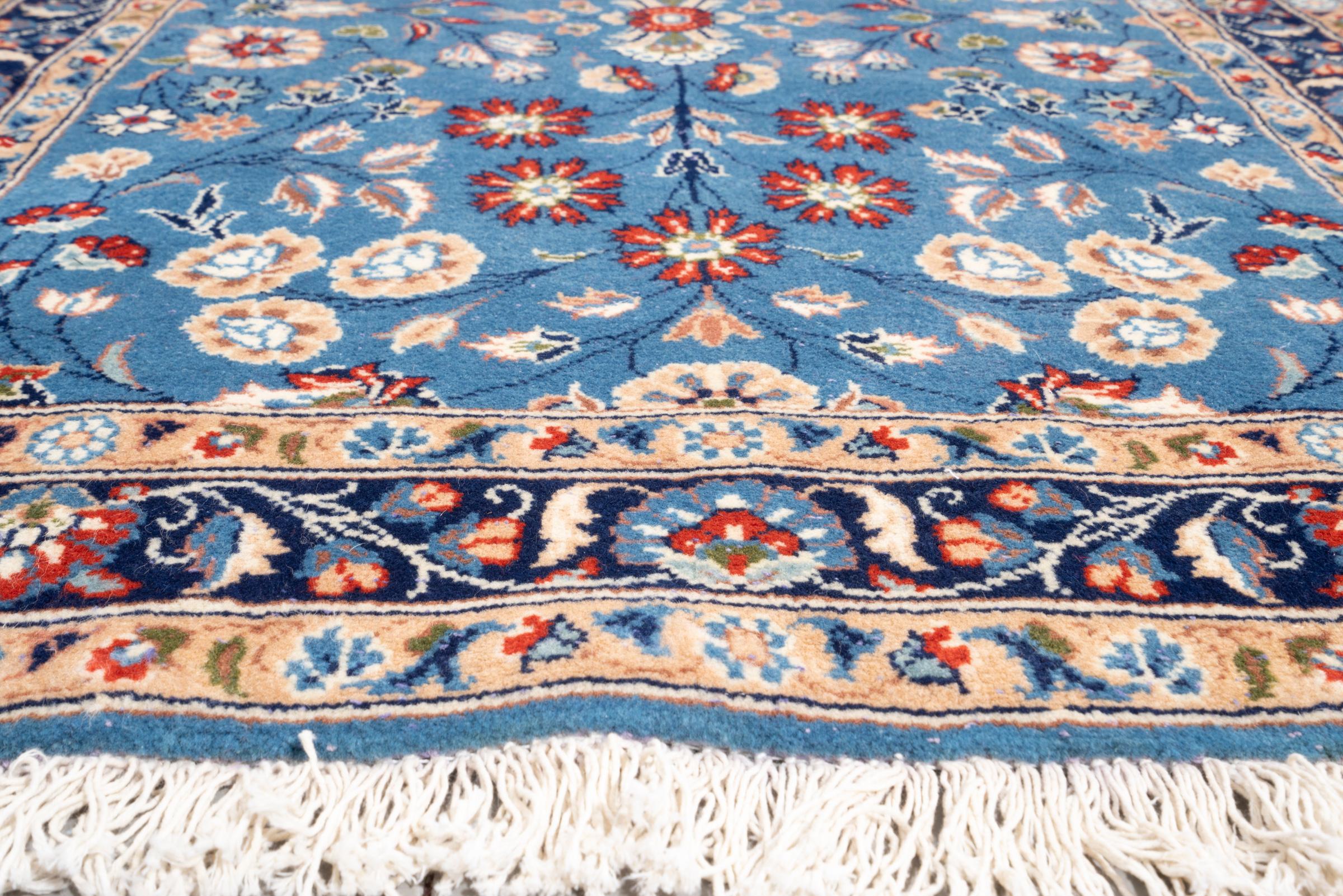 Vintage Yazd Cyan Afshan Persian Runner Rug