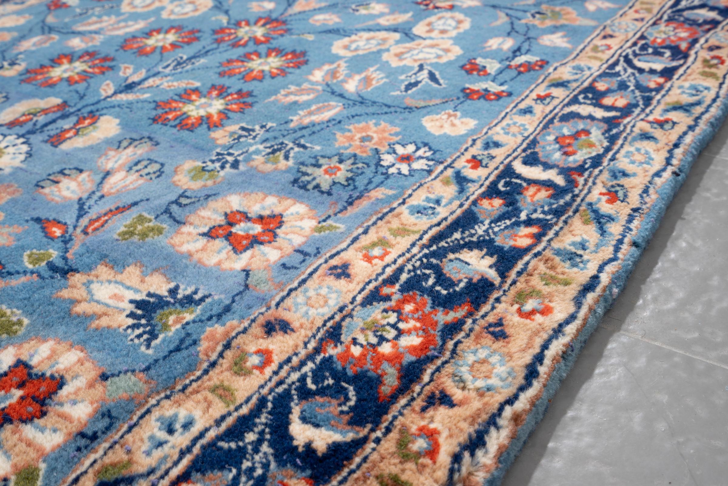 Vintage Yazd Cyan Afshan Persian Runner Rug